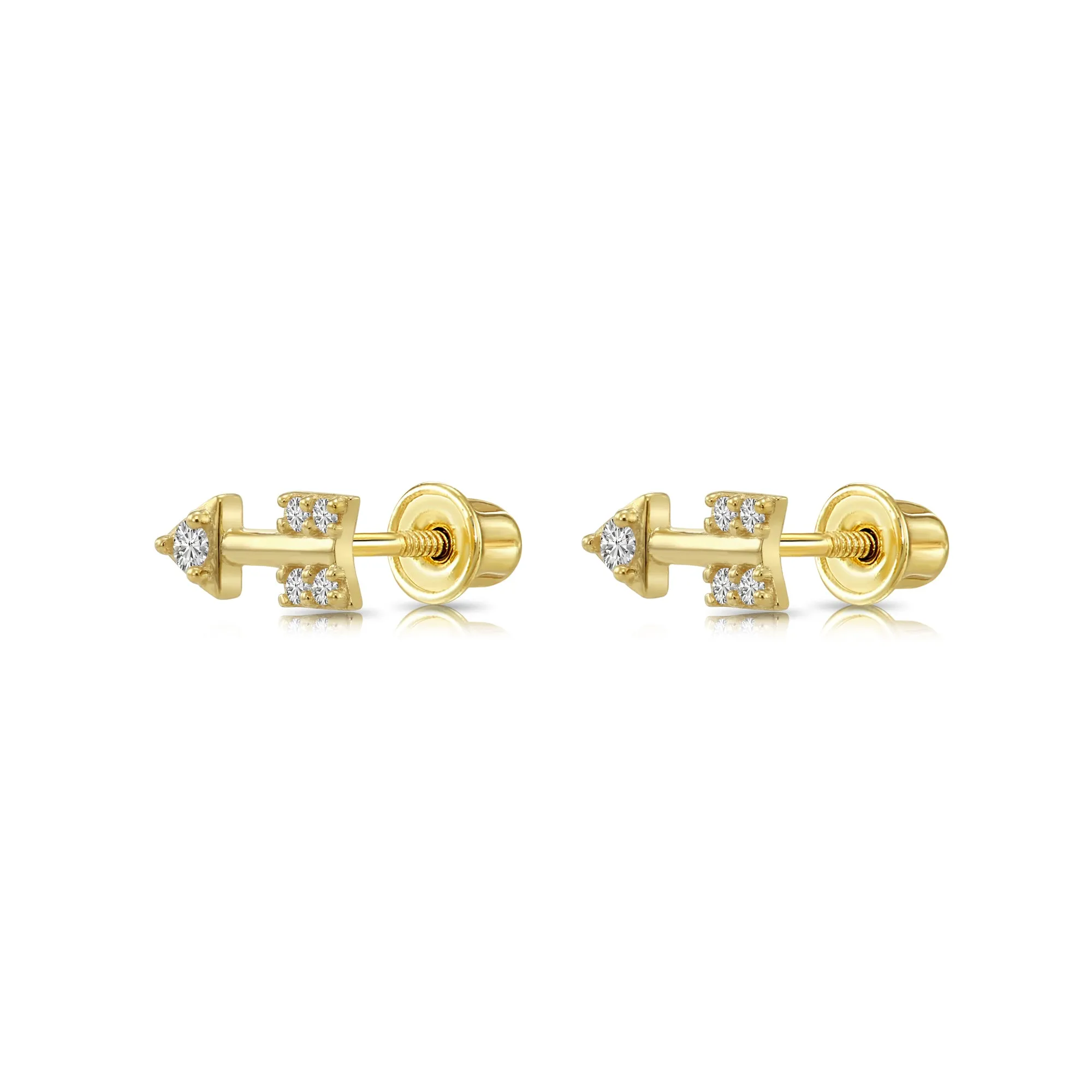 14k Yellow Gold Arrow with CZ Stud Earrings - Screwbacks