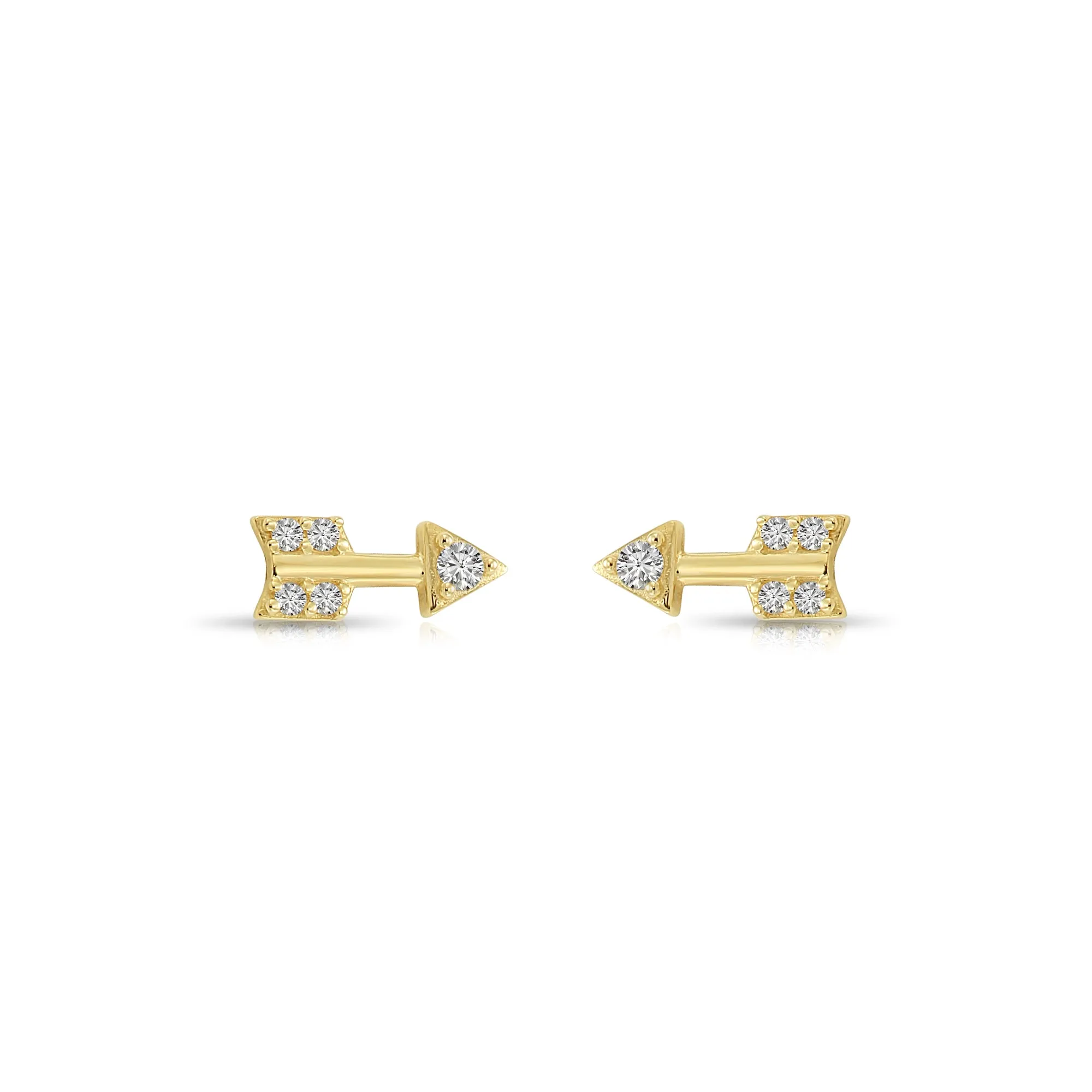 14k Yellow Gold Arrow with CZ Stud Earrings - Screwbacks
