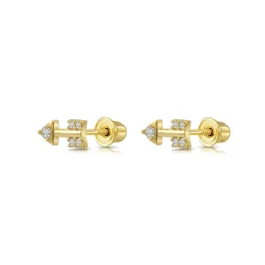14k Yellow Gold Arrow with CZ Stud Earrings - Screwbacks
