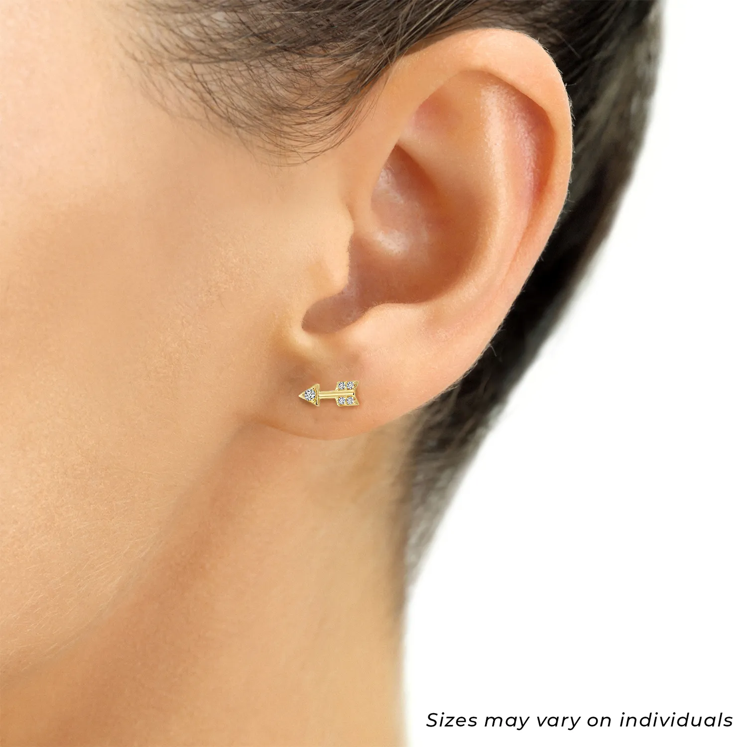 14k Yellow Gold Arrow with CZ Stud Earrings - Screwbacks