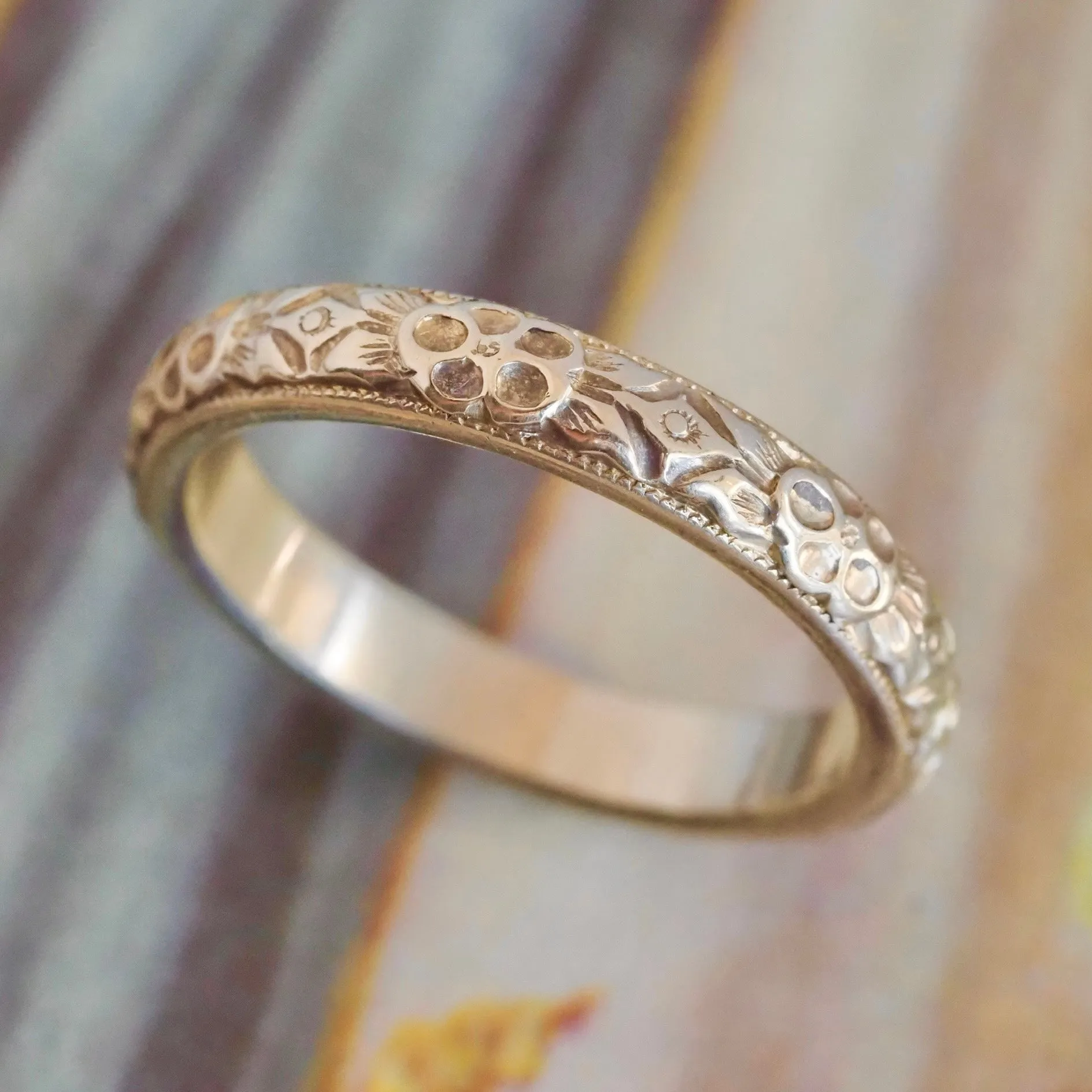 Antique 18k Green Gold Orange Blossom Band