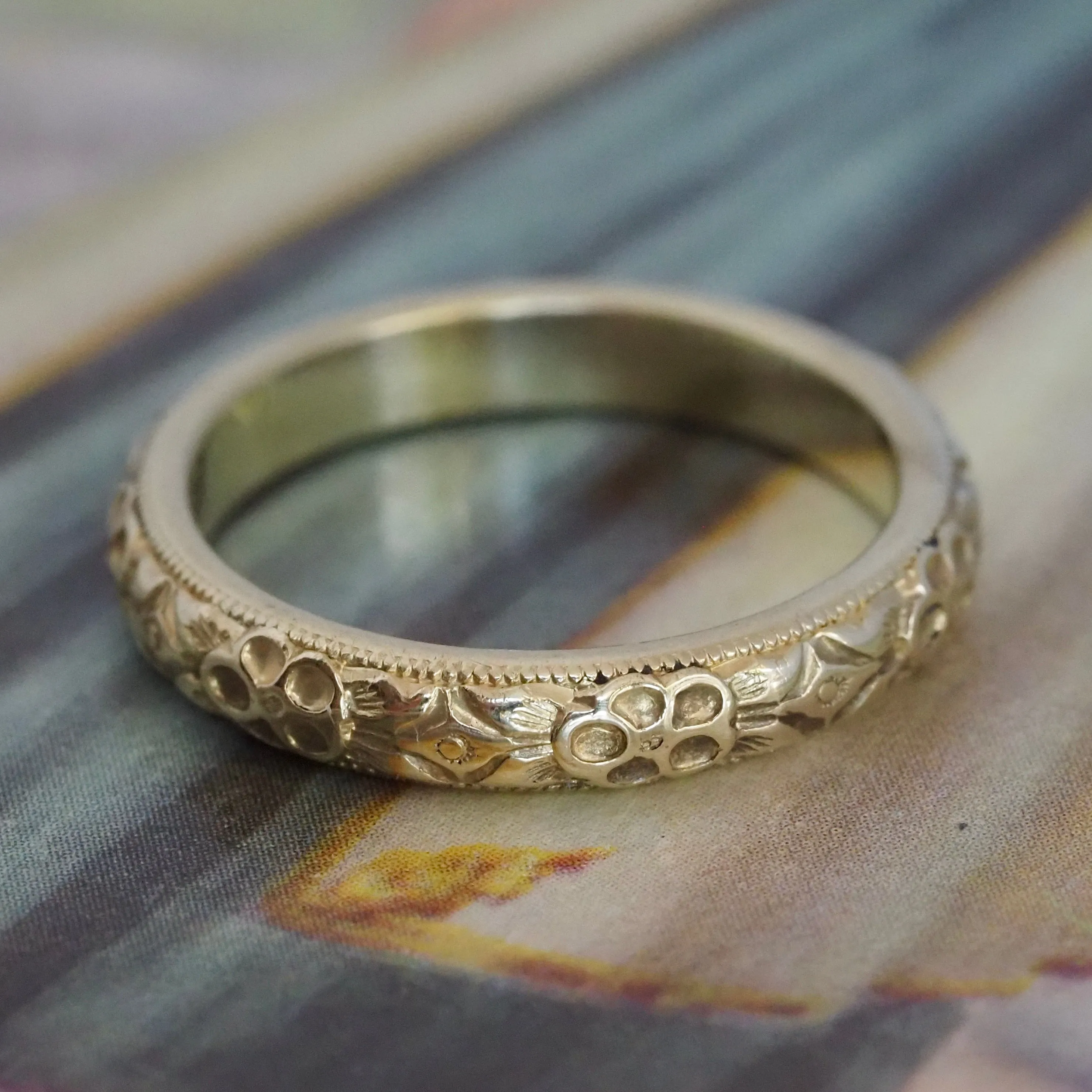 Antique 18k Green Gold Orange Blossom Band