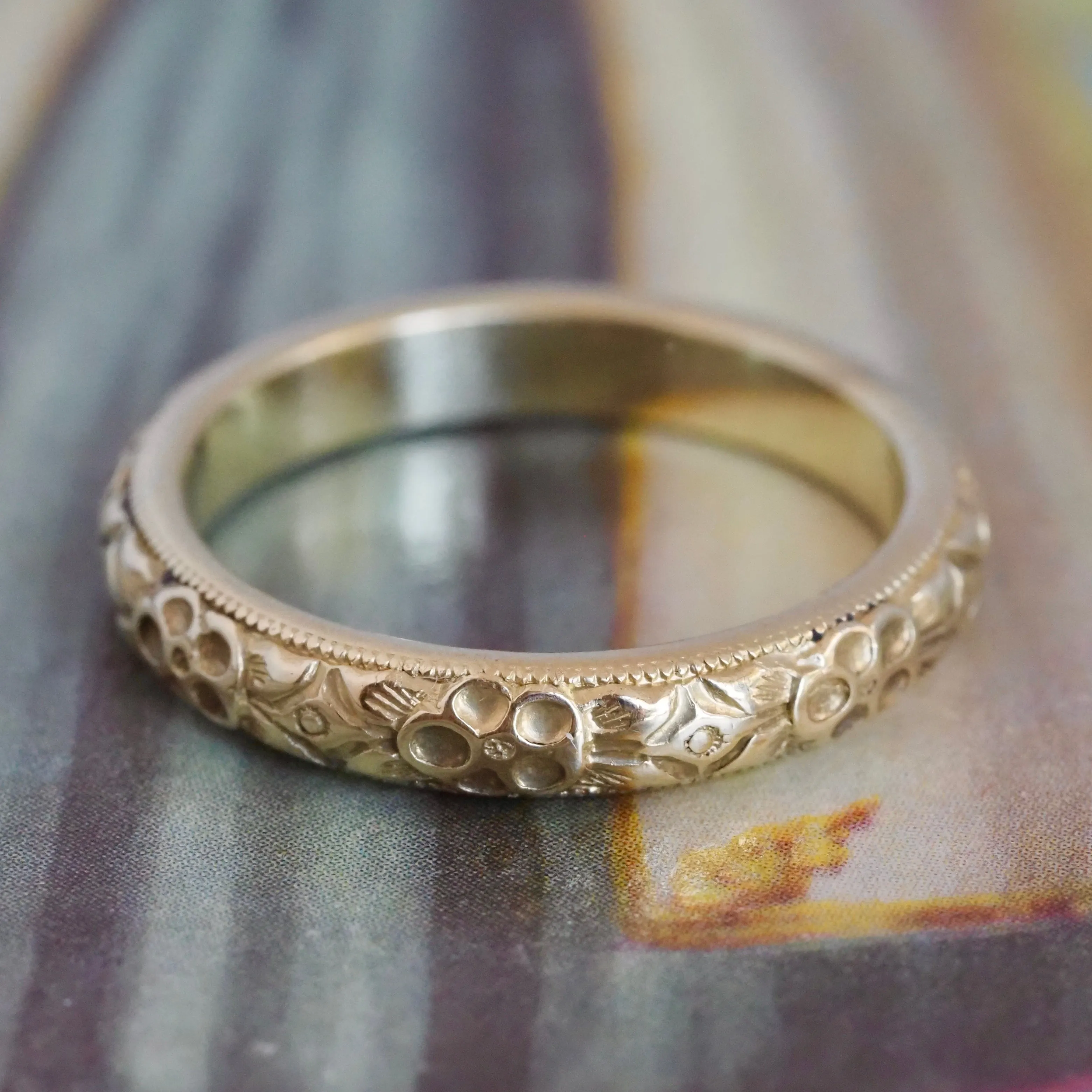 Antique 18k Green Gold Orange Blossom Band