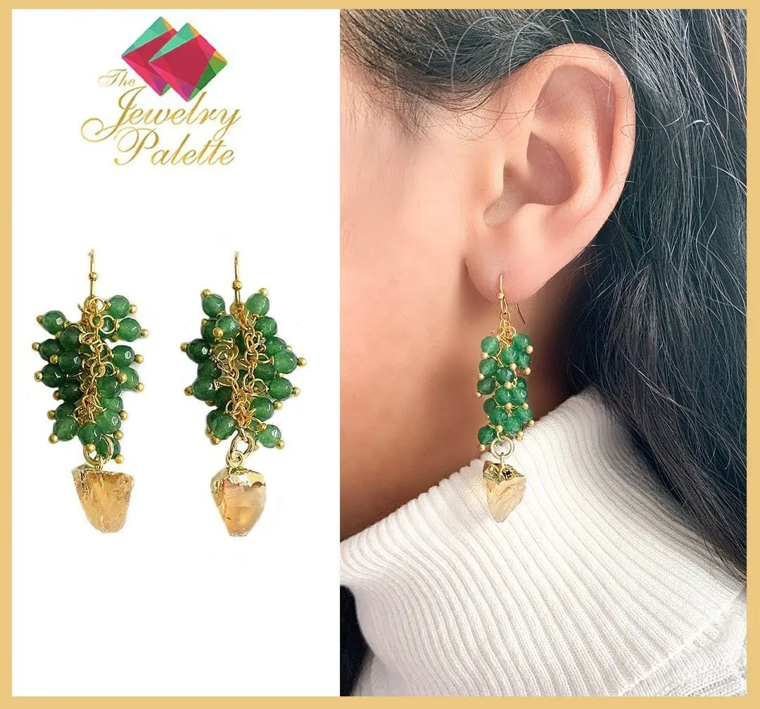 Asna green cluster with gold edged citrine drop earrings