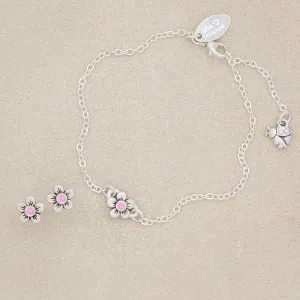 Birthstone Bloom Bracelet and Stud Earrings Gift Set {Sterling Silver}