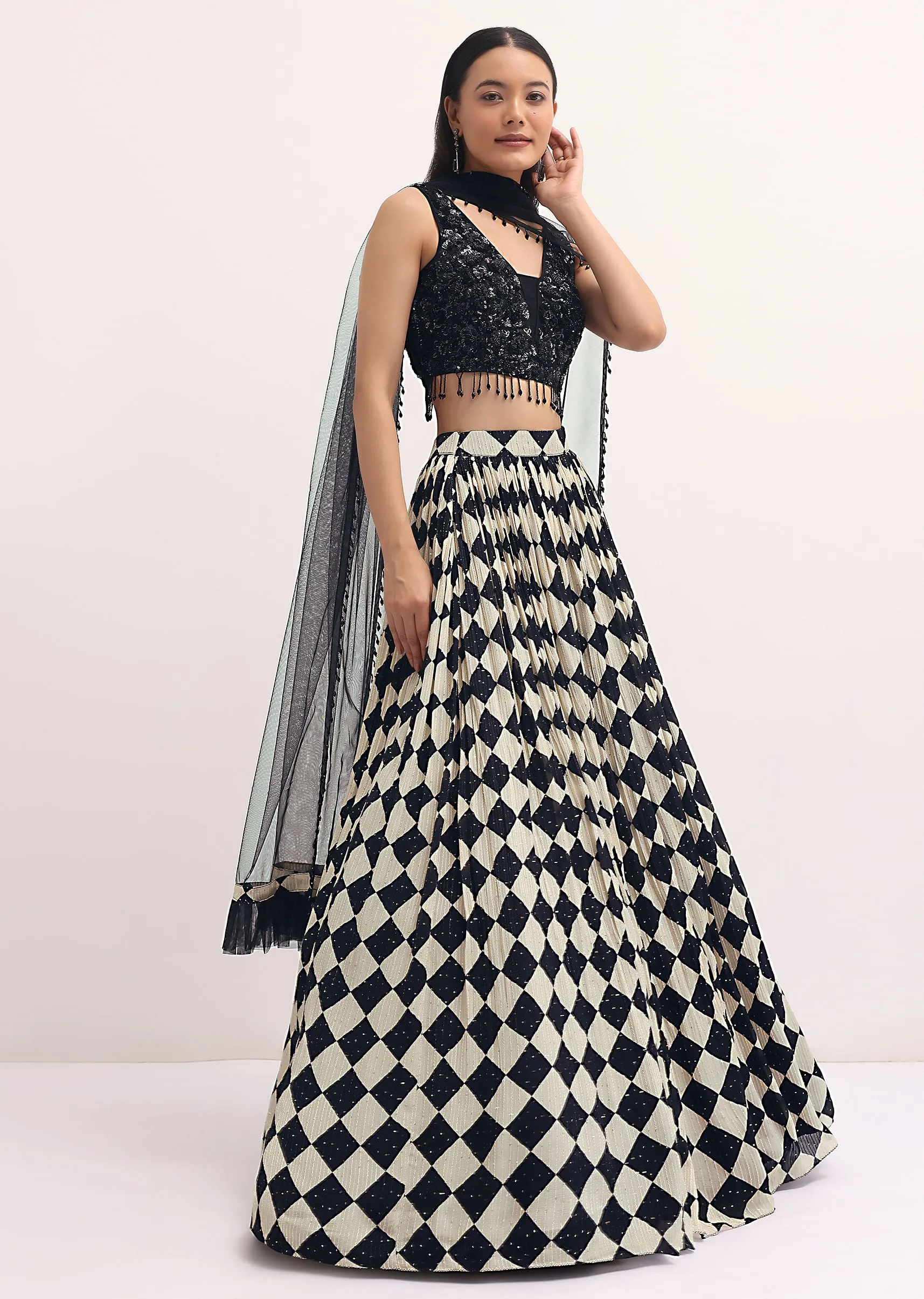 Black And White Printed Lehenga Choli Set