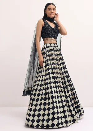 Black And White Printed Lehenga Choli Set