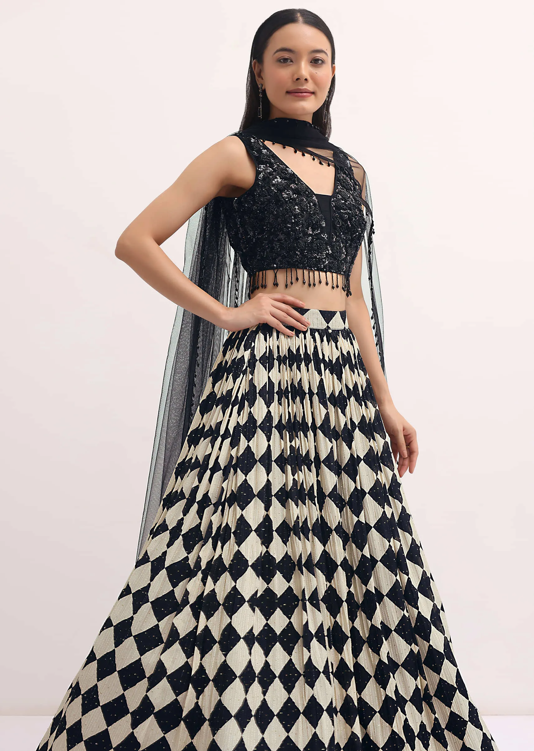 Black And White Printed Lehenga Choli Set