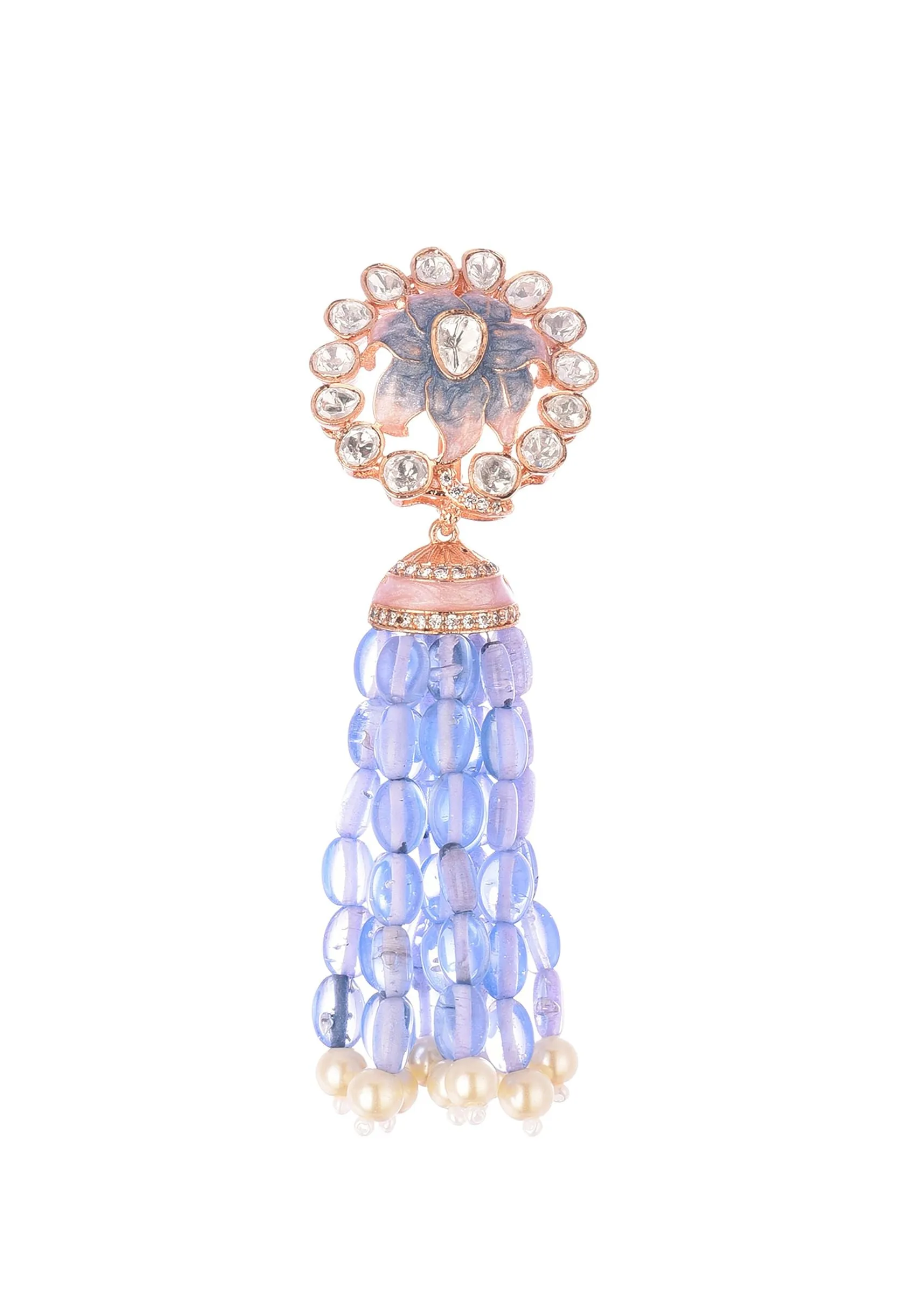Blue And Rose Gold Finish Necklace Set With Enamel Work