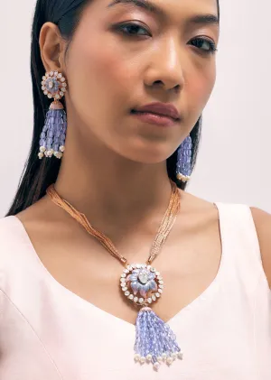 Blue And Rose Gold Finish Necklace Set With Enamel Work