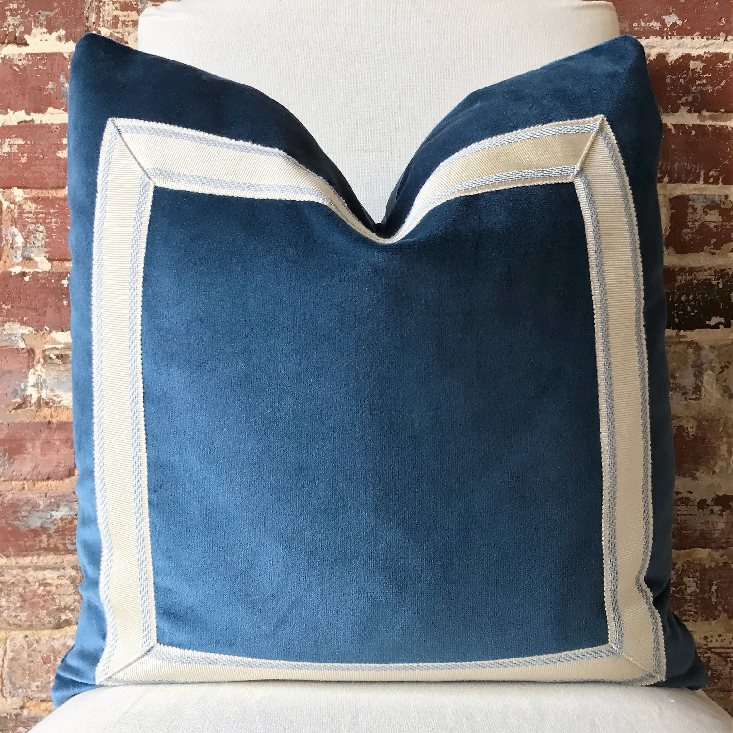 Blue Velvet with Tape Trim Pillow