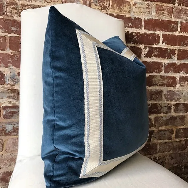 Blue Velvet with Tape Trim Pillow