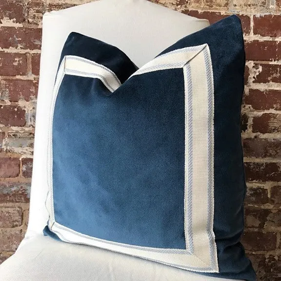 Blue Velvet with Tape Trim Pillow