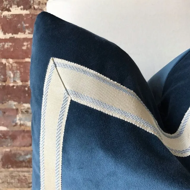 Blue Velvet with Tape Trim Pillow