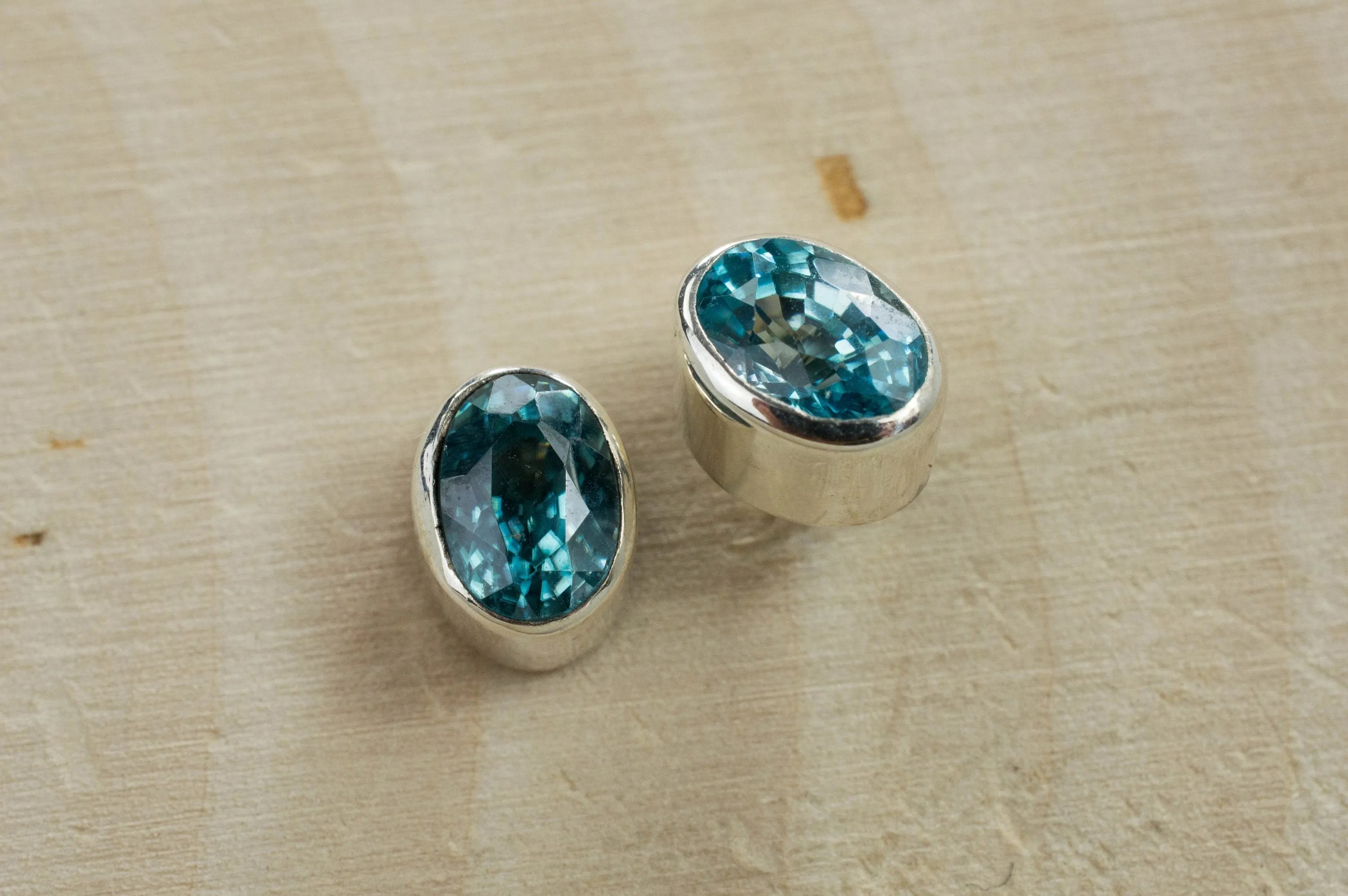 Blue Zircon Earrings; Genuine Cambodia Zircon