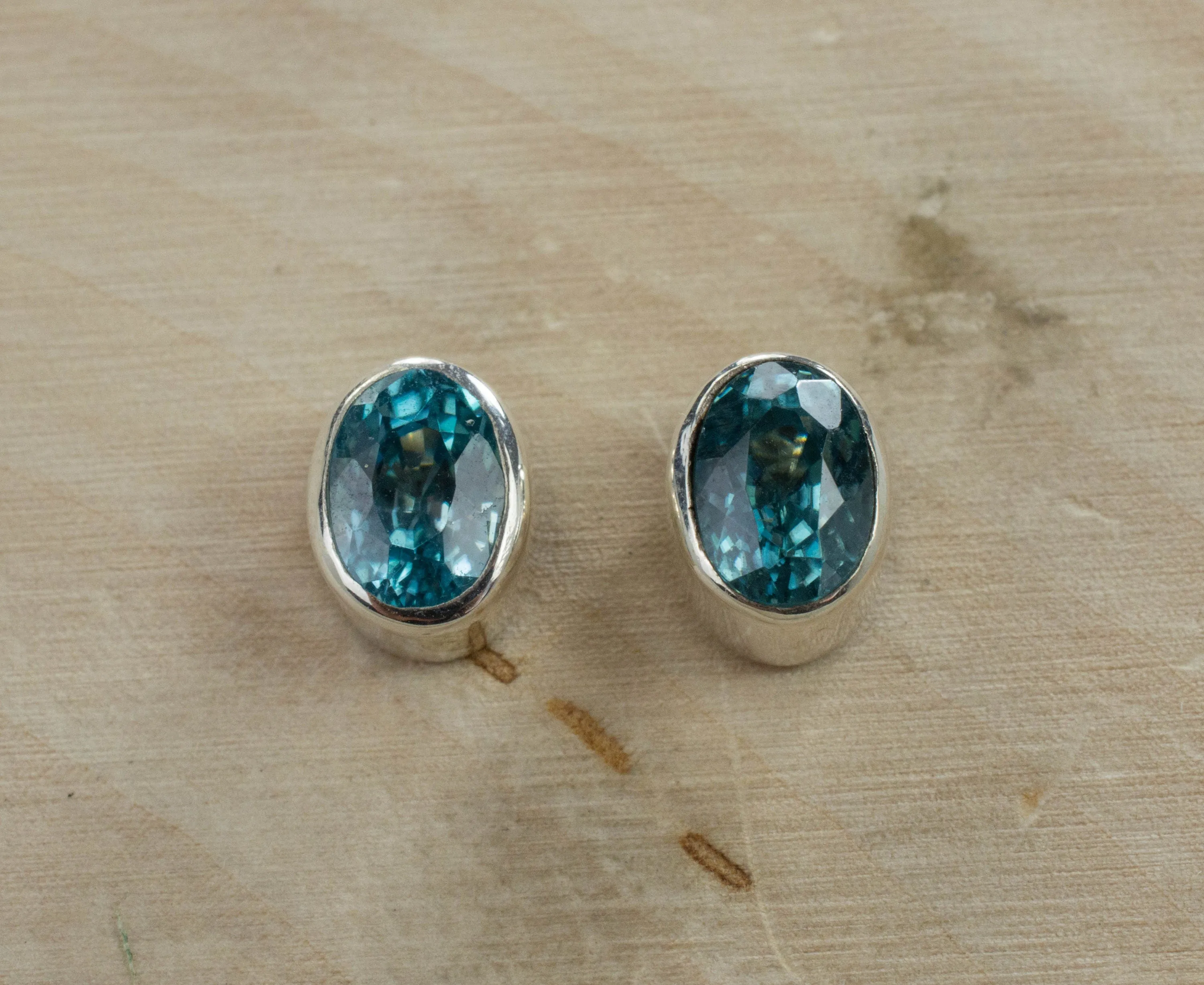 Blue Zircon Earrings; Genuine Cambodia Zircon