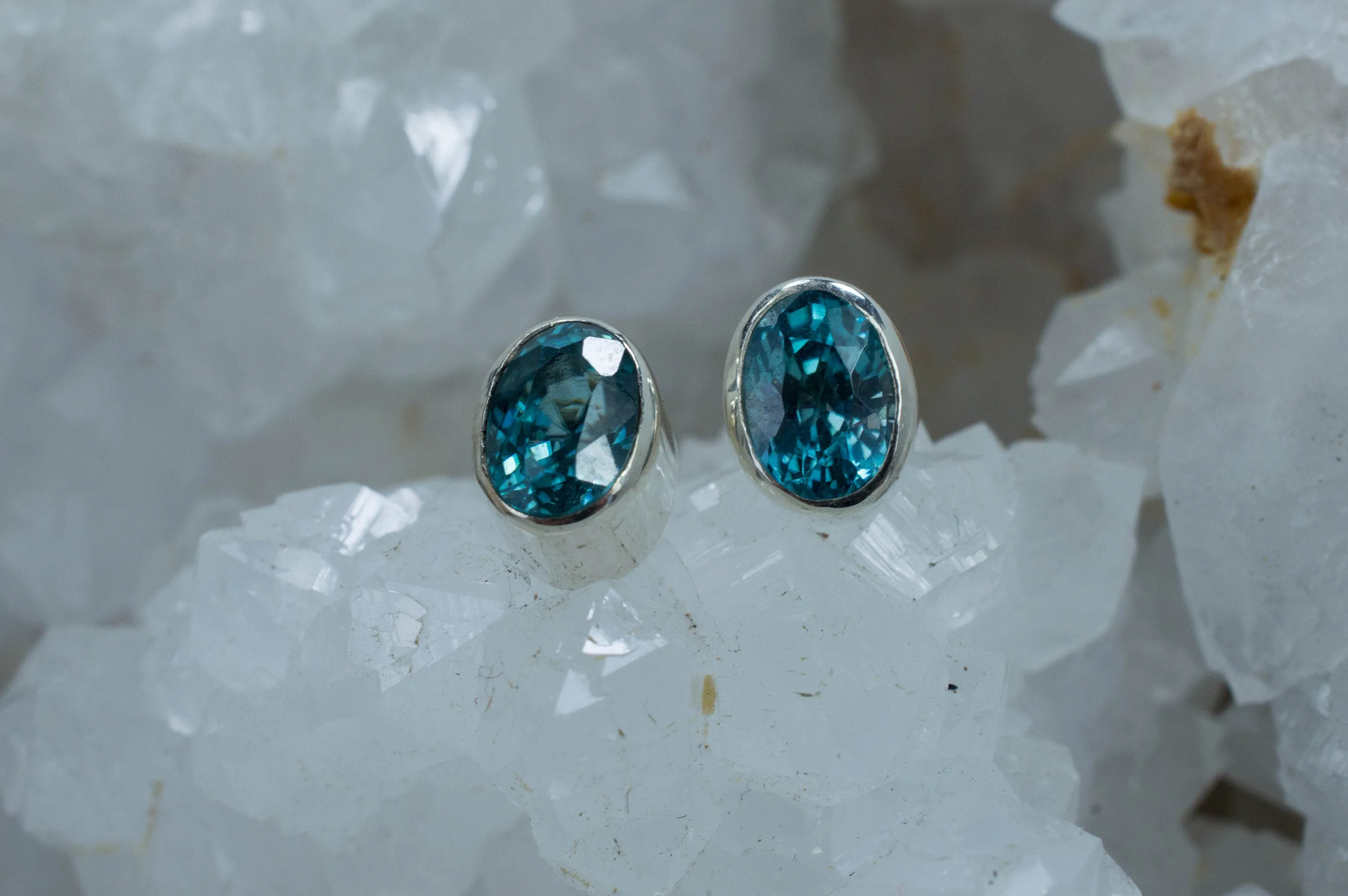 Blue Zircon Earrings; Genuine Cambodia Zircon