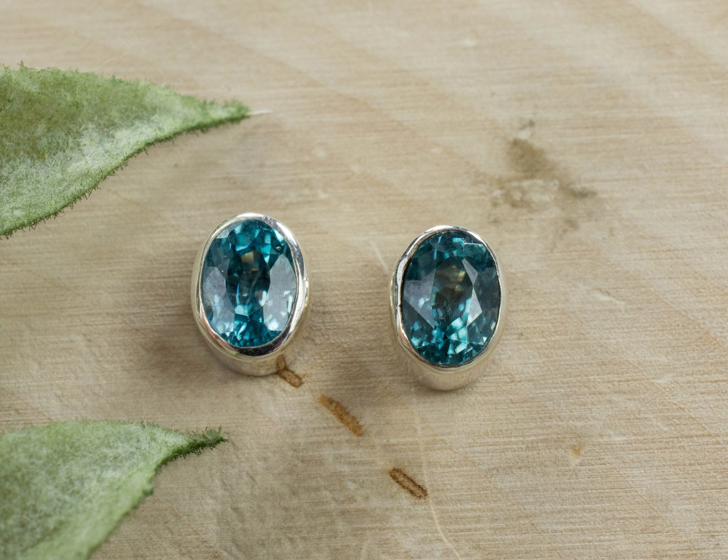 Blue Zircon Earrings; Genuine Cambodia Zircon