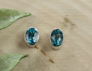 Blue Zircon Earrings; Genuine Cambodia Zircon