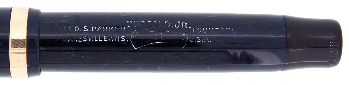 C1927 PARKER JUNIOR DUOFOLD BLUE ON BLUE LAPIS FOUNTAIN PEN BROAD LEFT OBLIQUE NIB RESTORED