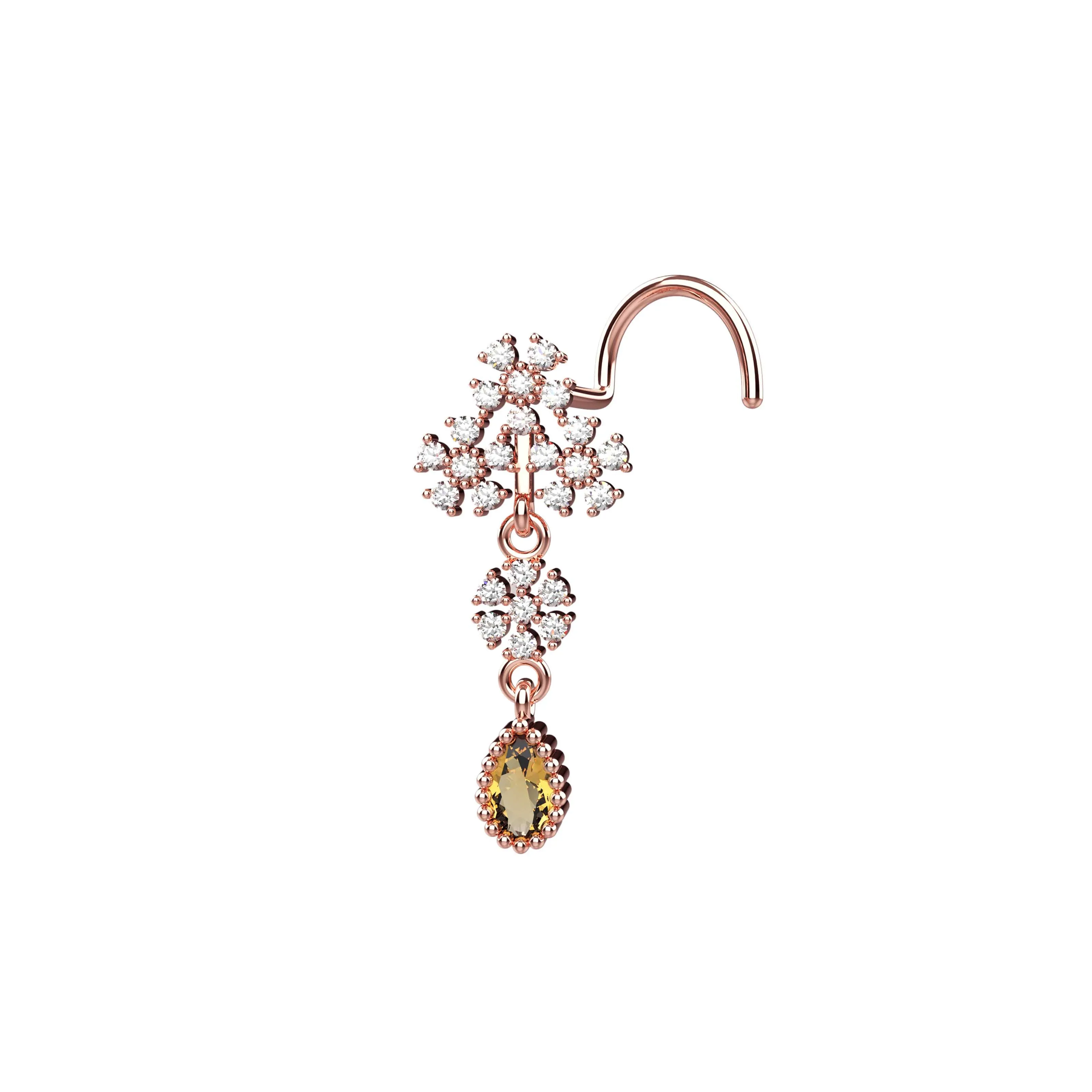 Champagne Stone Dangle Nose Ring Stud –  Piercing for Women