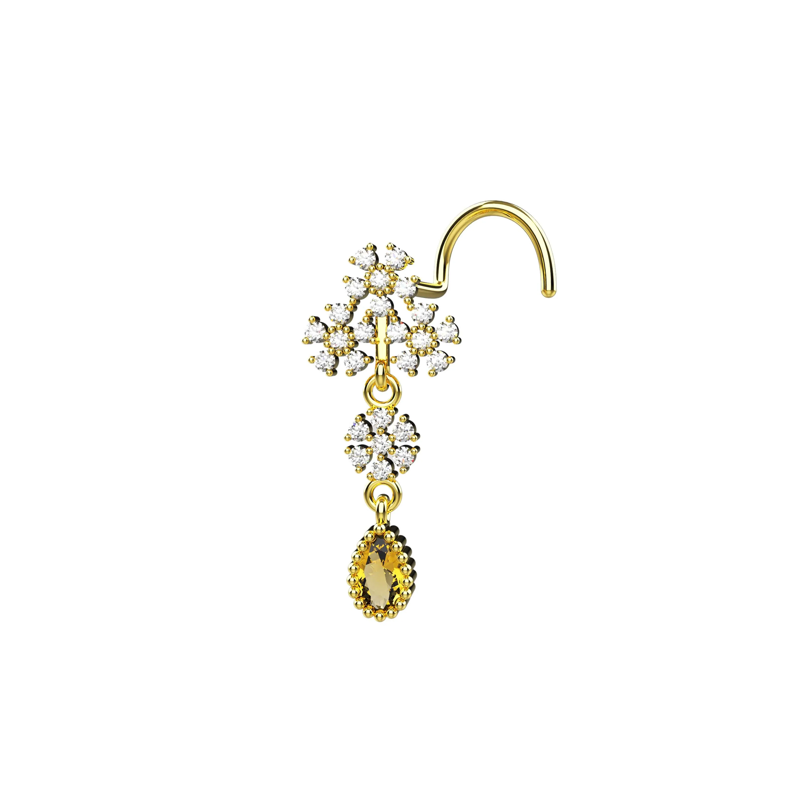 Champagne Stone Dangle Nose Ring Stud –  Piercing for Women