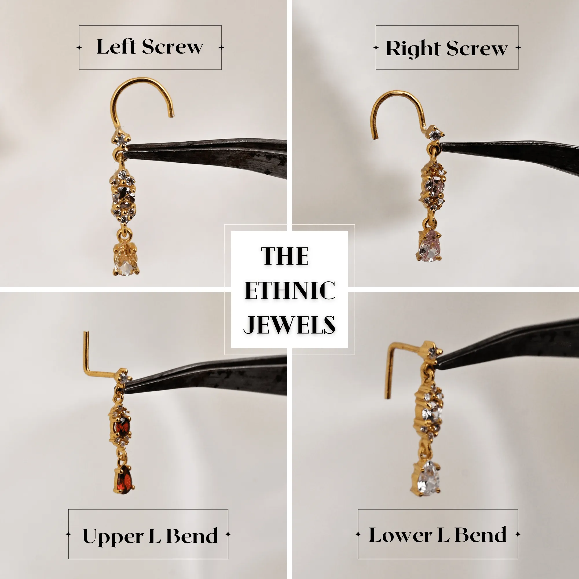 Champagne Stone Dangle Nose Ring Stud –  Piercing for Women