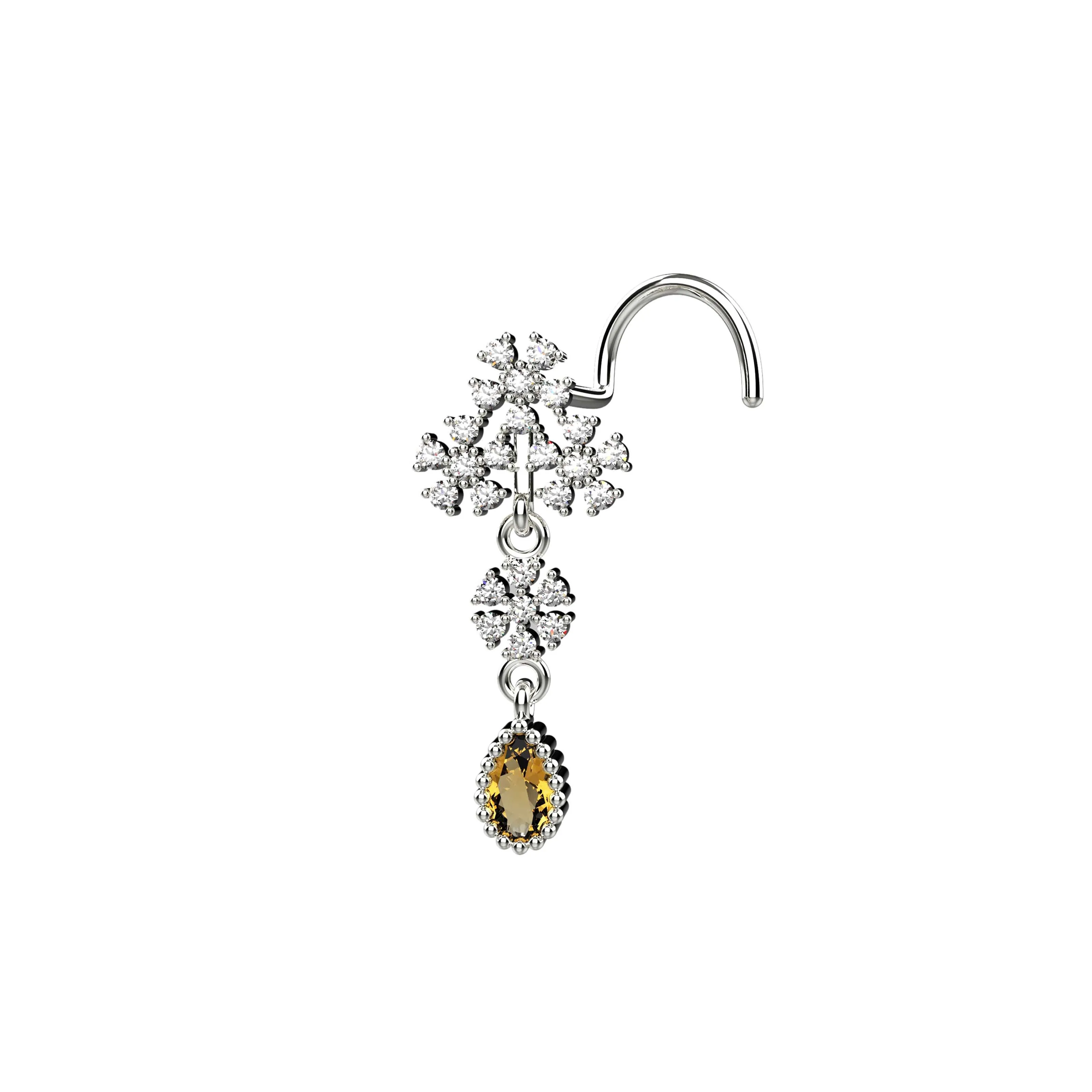 Champagne Stone Dangle Nose Ring Stud –  Piercing for Women