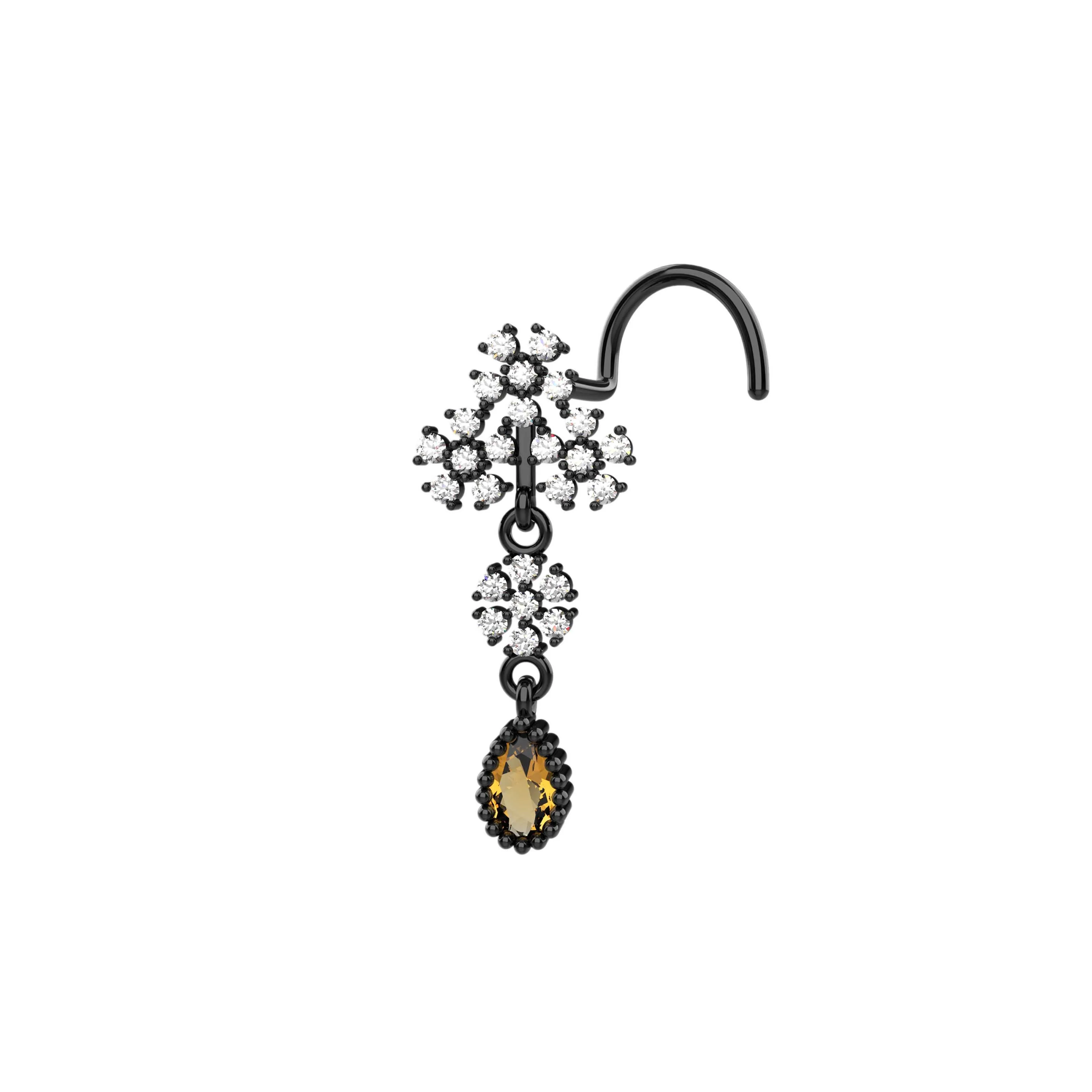 Champagne Stone Dangle Nose Ring Stud –  Piercing for Women