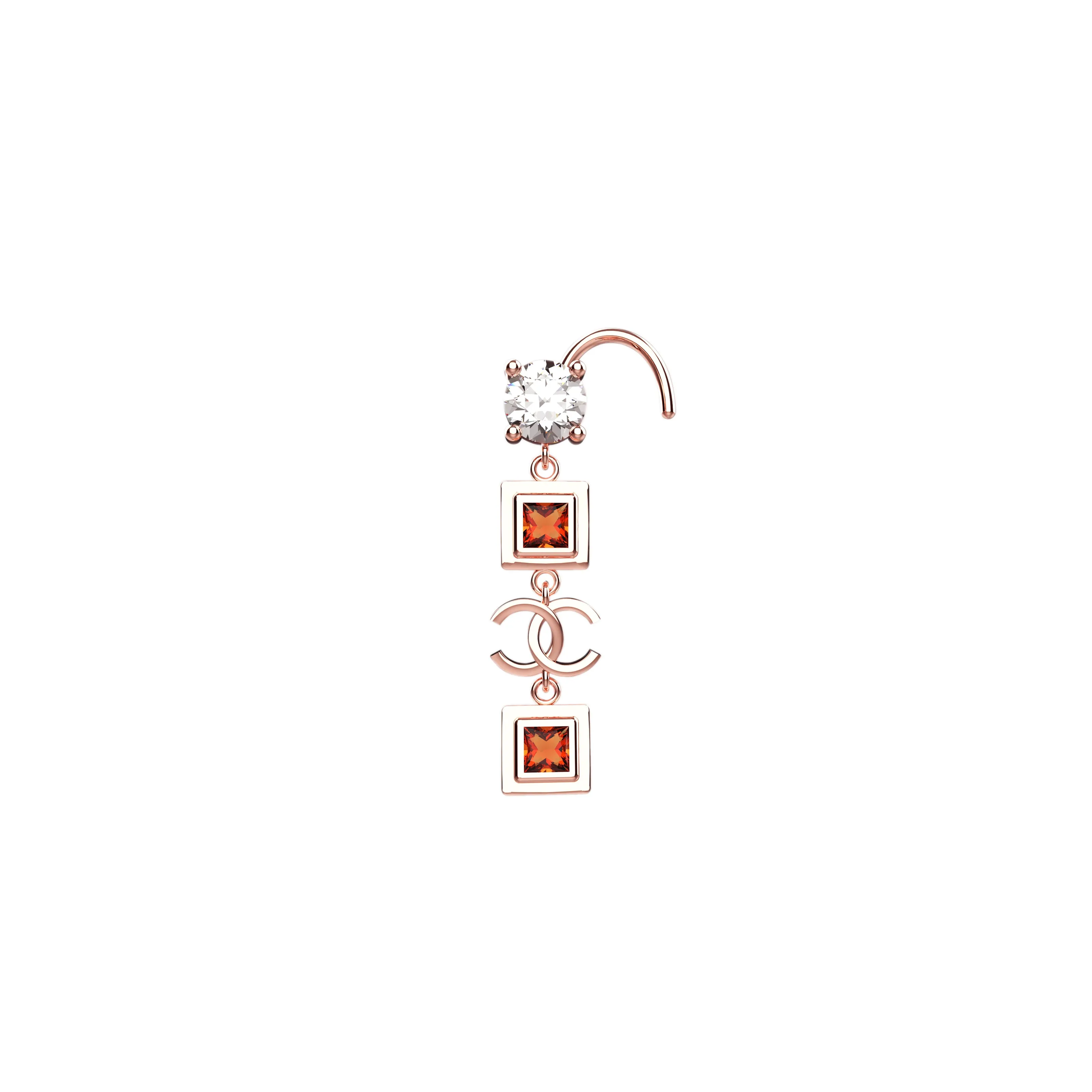 Channel Nose Ring Stud & Garnet Stone Dangle Nose Ring