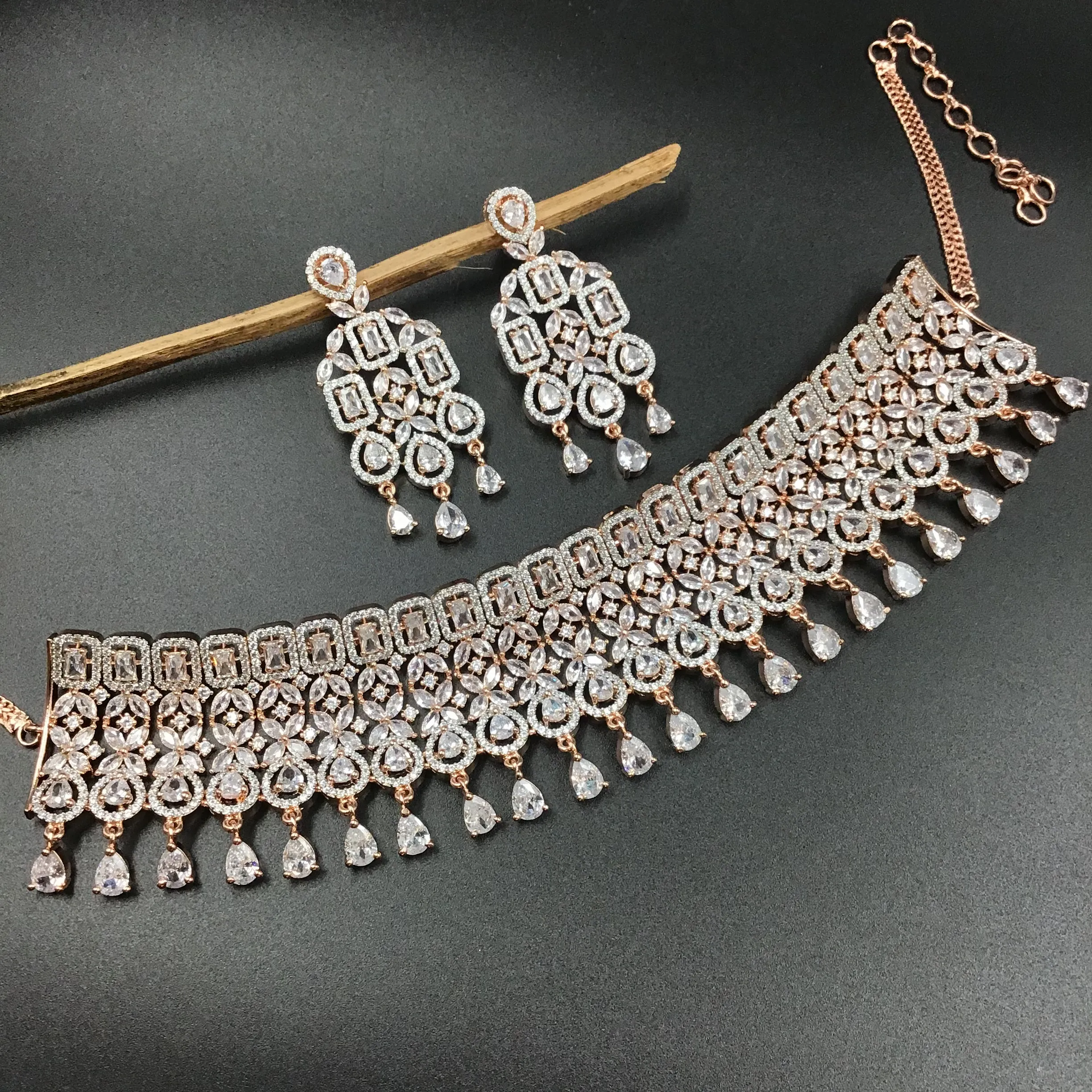 Choker Zircon/AD Necklace Set 3160-11