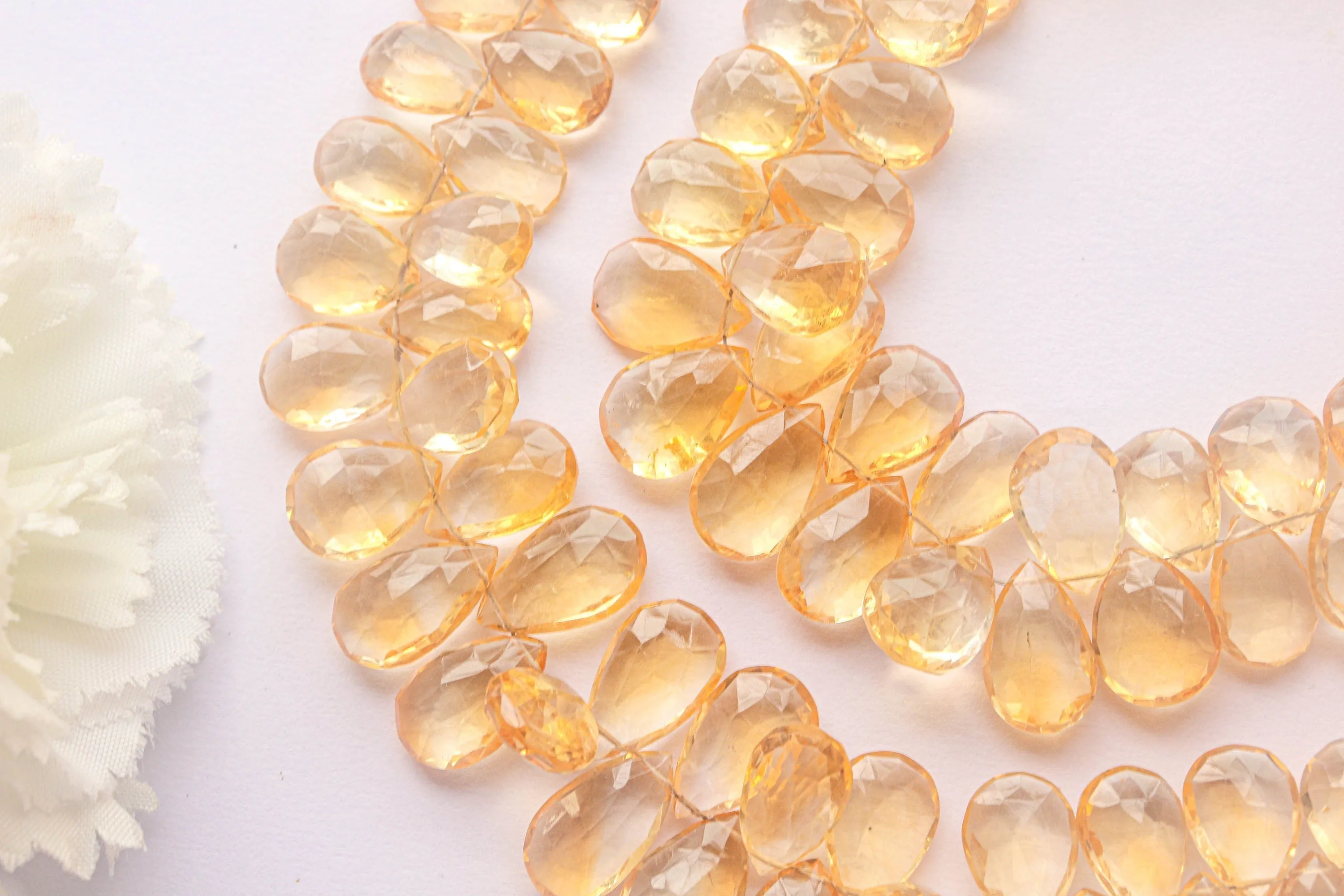 Citrine Briolette Faceted | 9x13mm | 50 Pieces Full Strand | 8 Inch | Citrine faceted pear briolette | Matching Pairs for Jewelry