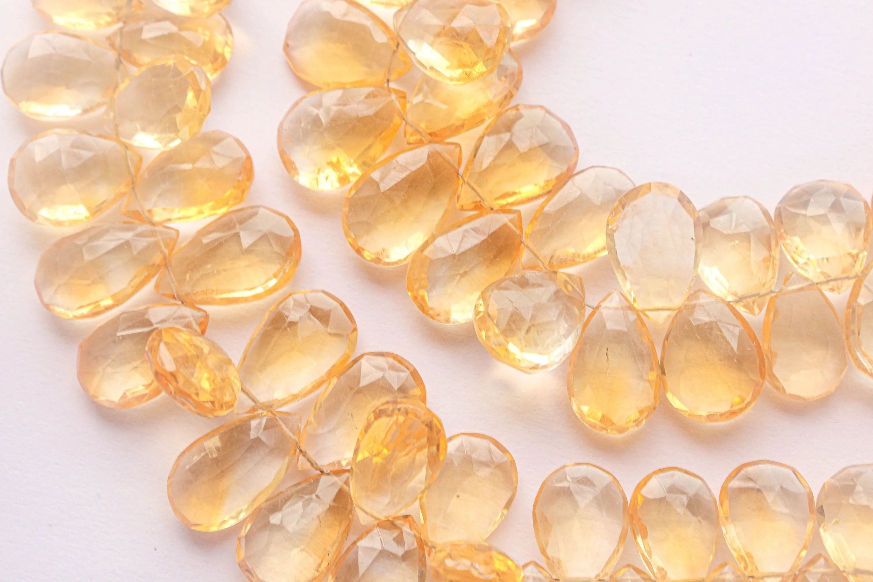 Citrine Briolette Faceted | 9x13mm | 50 Pieces Full Strand | 8 Inch | Citrine faceted pear briolette | Matching Pairs for Jewelry