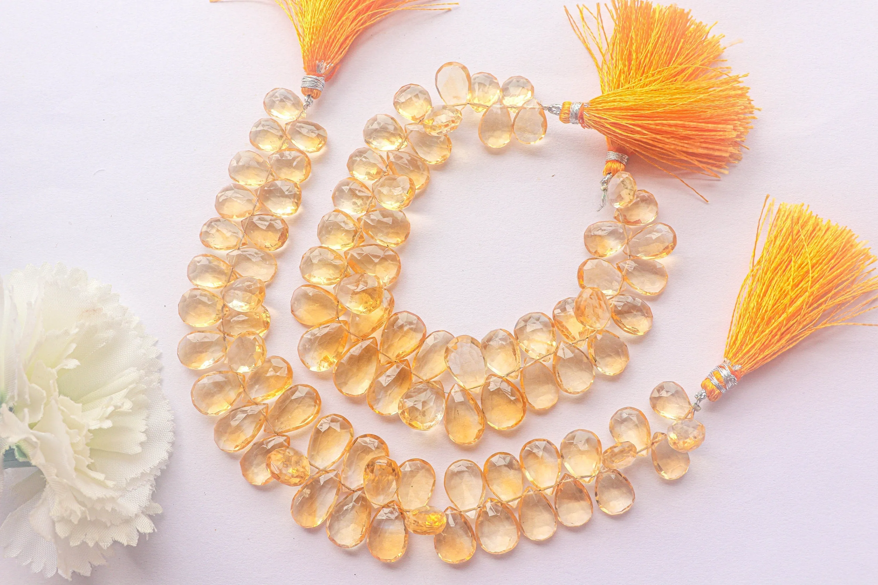 Citrine Briolette Faceted | 9x13mm | 50 Pieces Full Strand | 8 Inch | Citrine faceted pear briolette | Matching Pairs for Jewelry