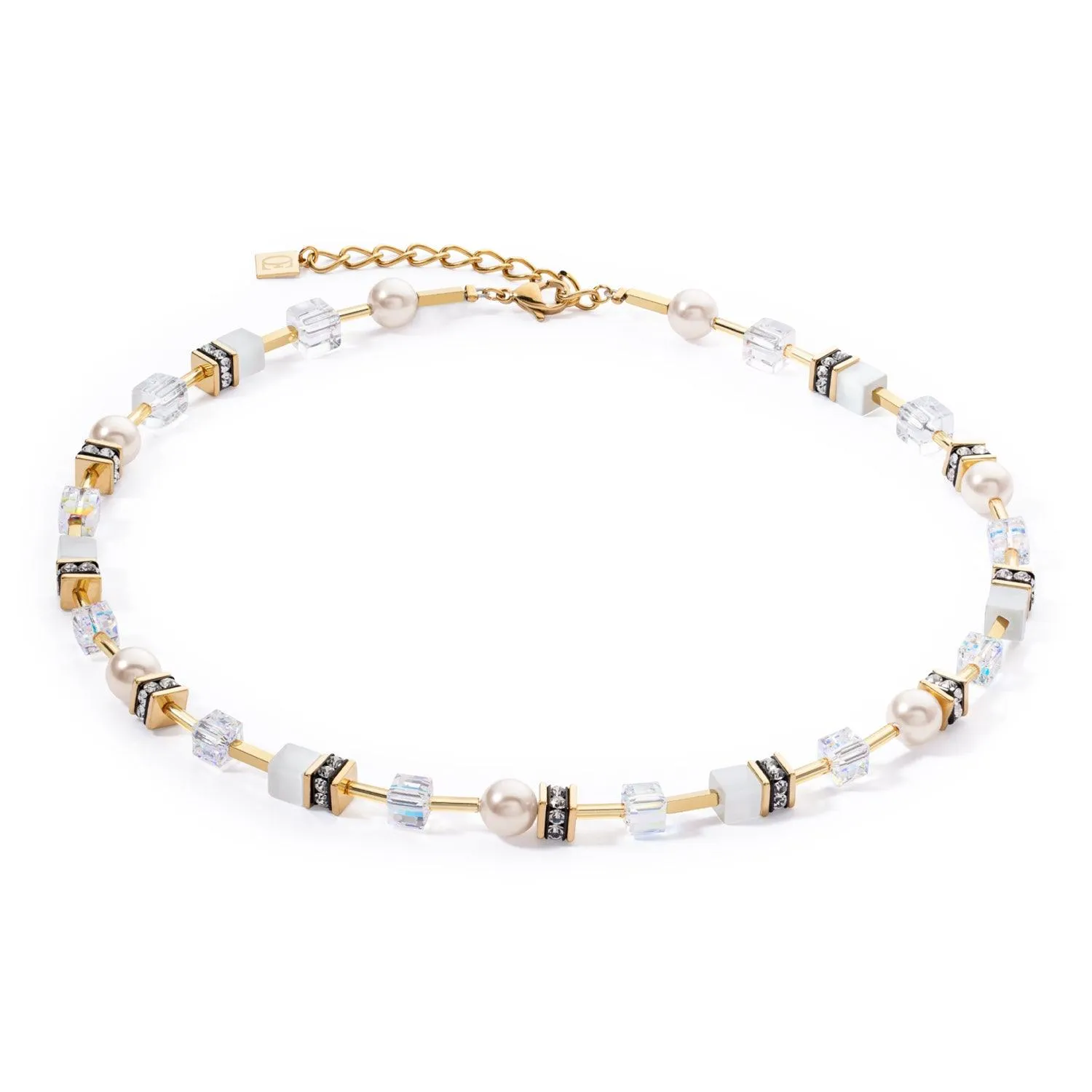 Coeur De Lion GeoCUBE® Iconic Pearl Mix Gold-White Necklace
