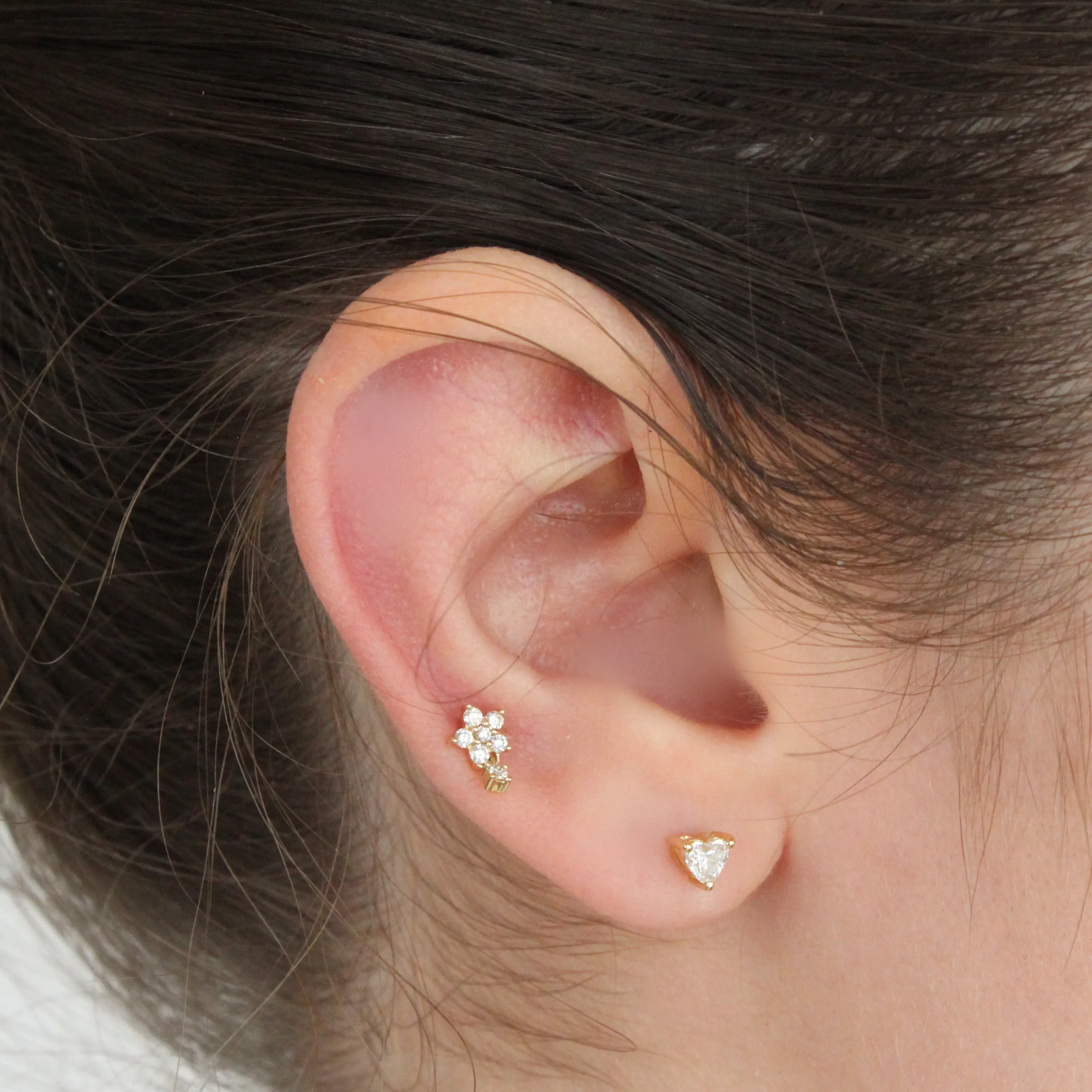 Diamond Flower Dangle Stud Earrings