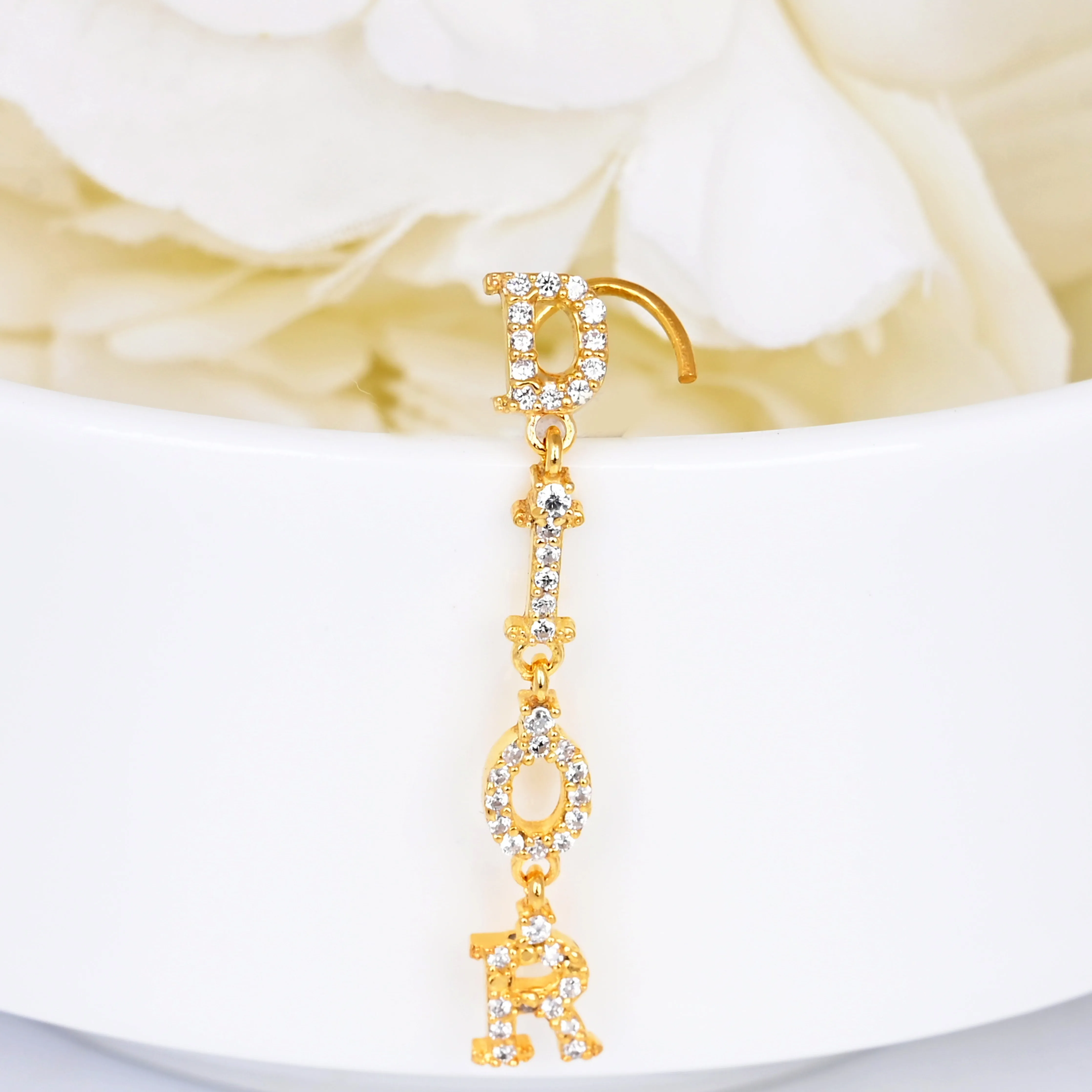 DIOR Dangle Nose Ring – Designer-Inspired Gold Nose Piercing Jewelry