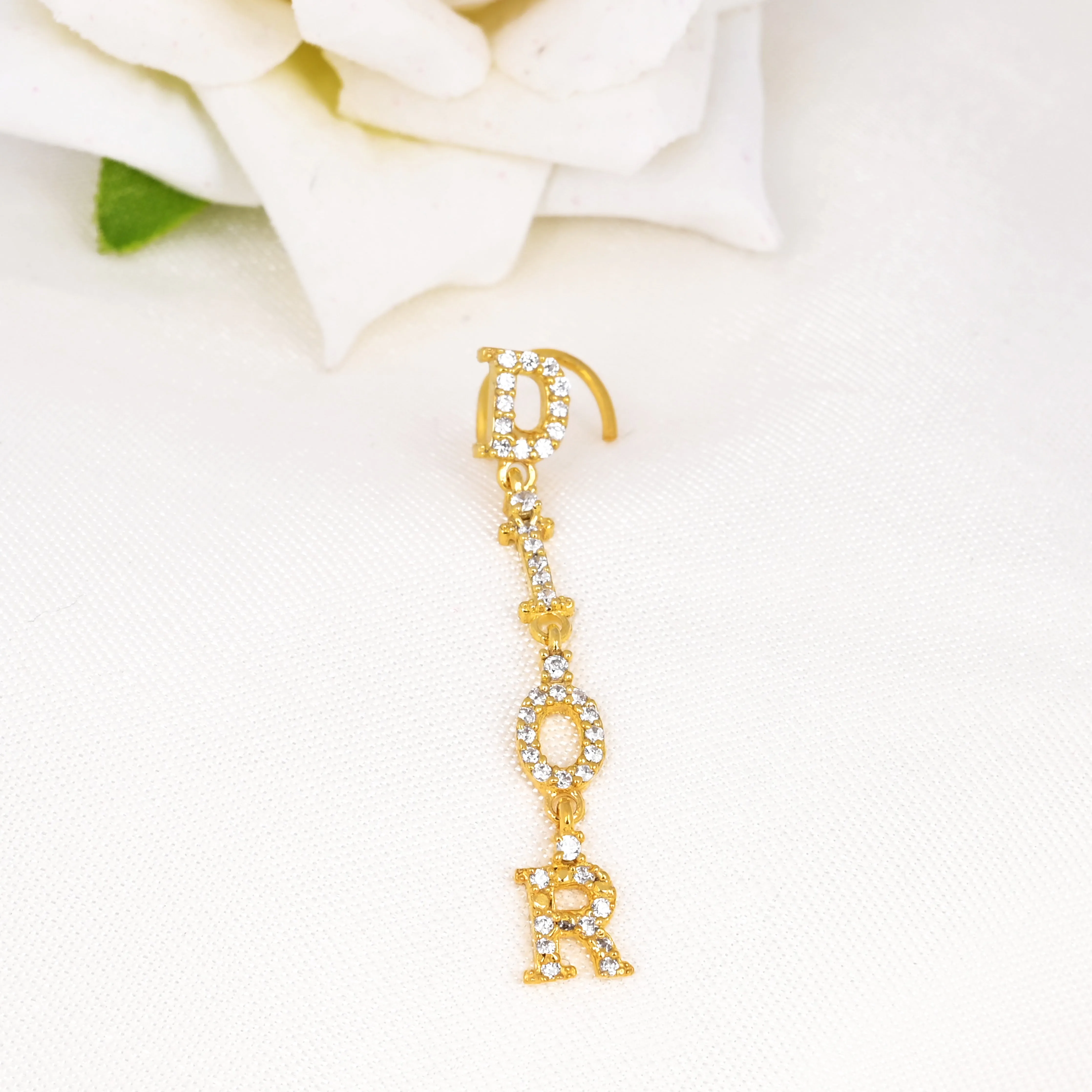DIOR Dangle Nose Ring – Designer-Inspired Gold Nose Piercing Jewelry
