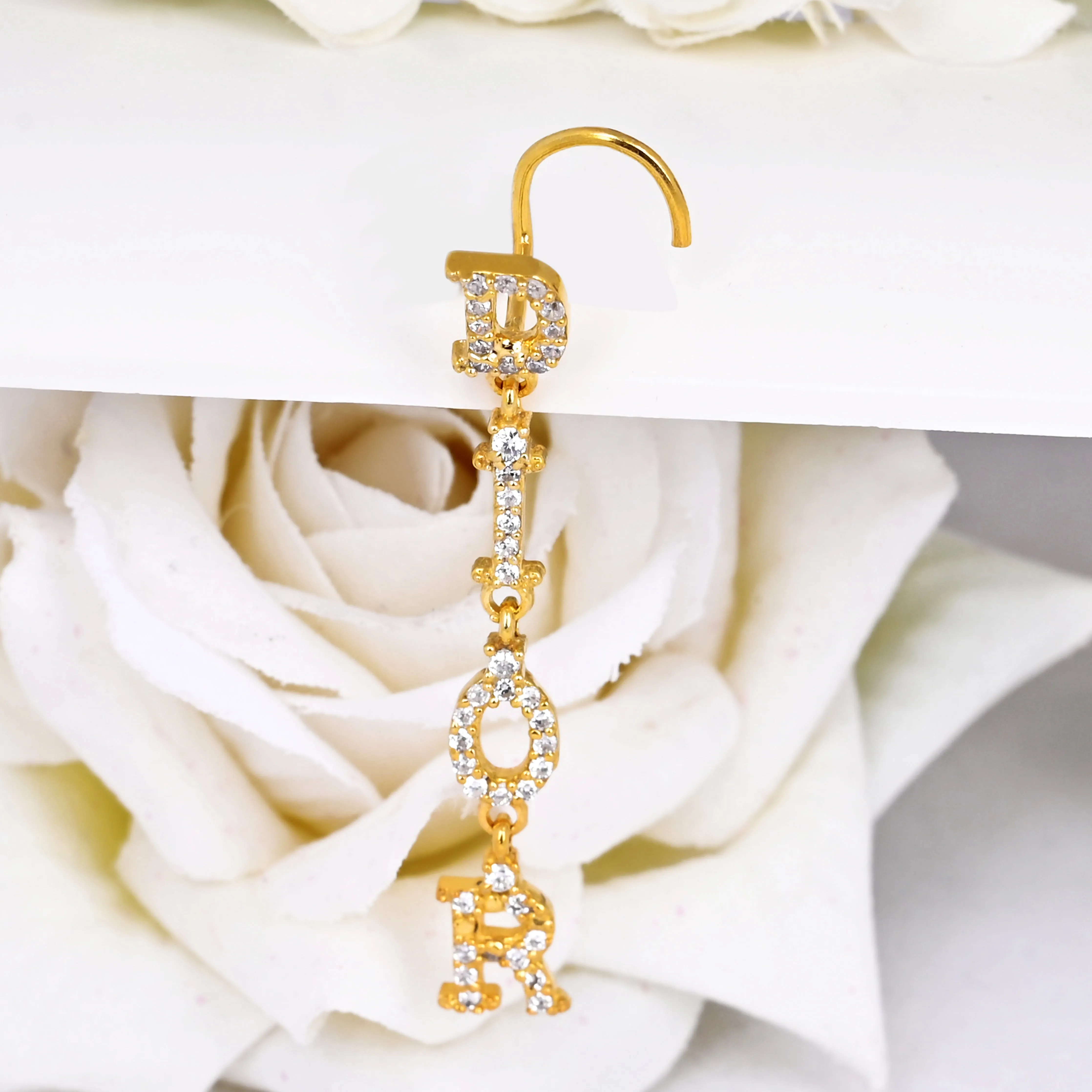 DIOR Dangle Nose Ring – Designer-Inspired Gold Nose Piercing Jewelry