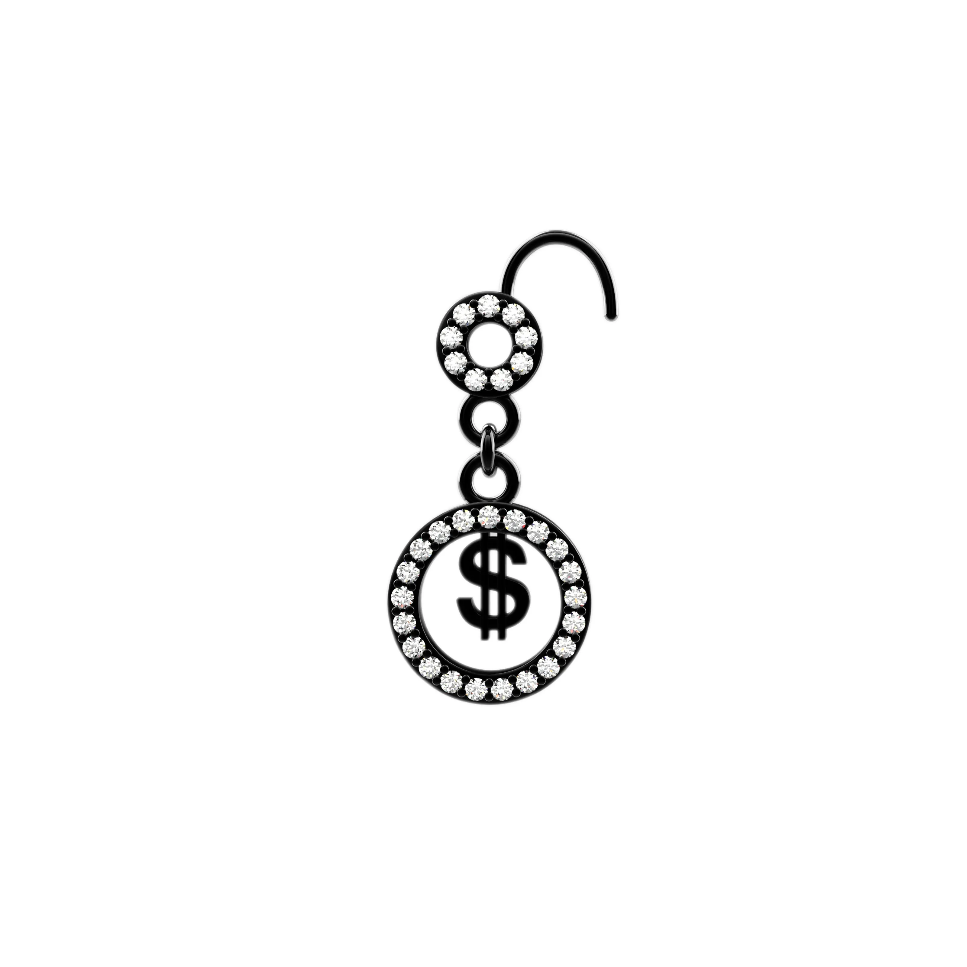 Dollar Sign Dangle Nose Ring – 14K Gold Nose Piercing Jewelry