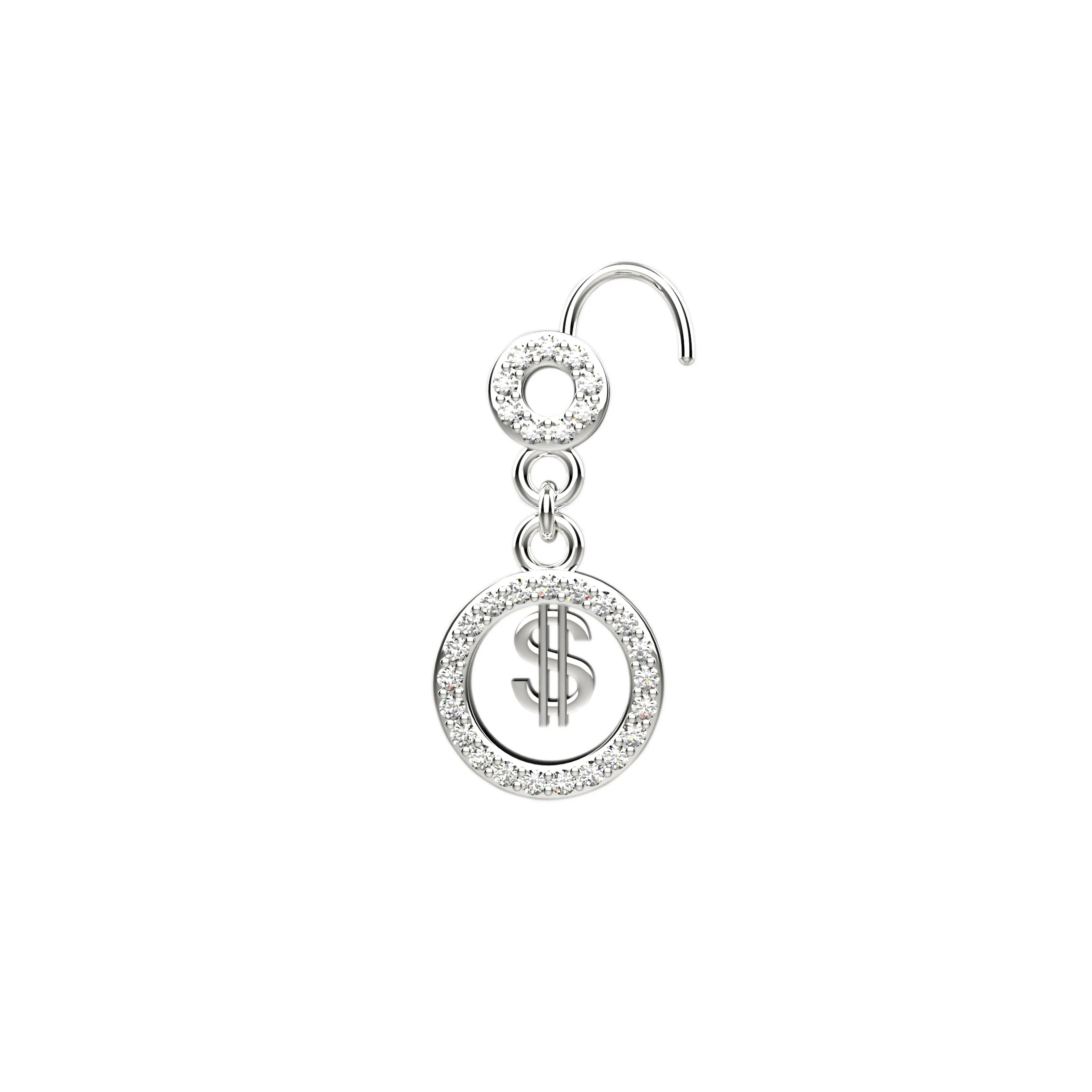 Dollar Sign Dangle Nose Ring – 14K Gold Nose Piercing Jewelry