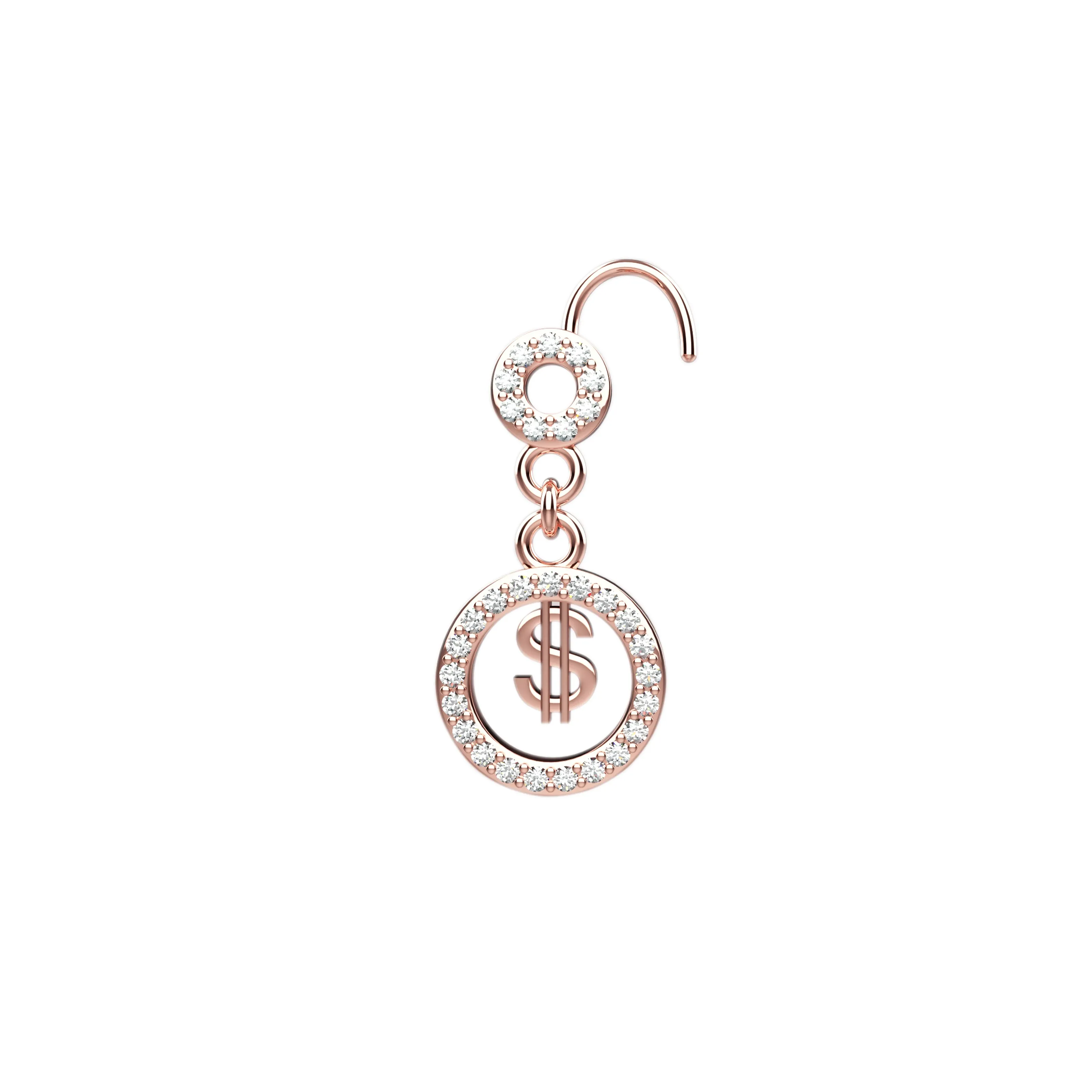 Dollar Sign Dangle Nose Ring – 14K Gold Nose Piercing Jewelry