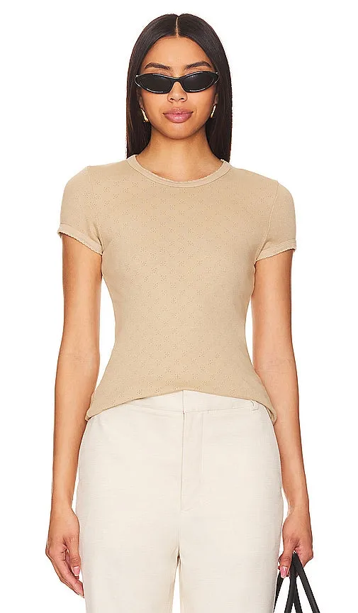 Enza Costa Scallop Edge Pointelle Cap Sleeve in Tan