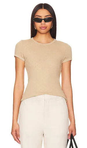 Enza Costa Scallop Edge Pointelle Cap Sleeve in Tan