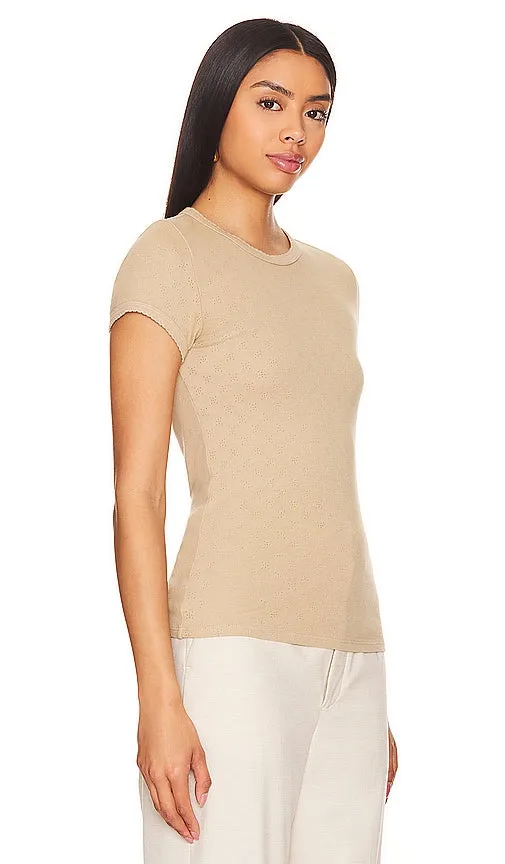Enza Costa Scallop Edge Pointelle Cap Sleeve in Tan