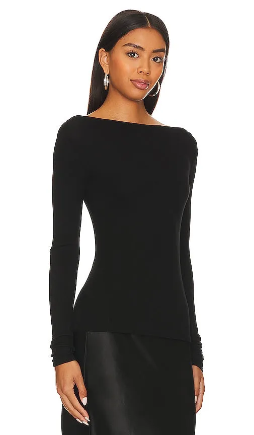 Enza Costa Silk Knit Boat Neck Top in Black