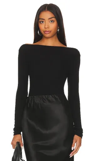 Enza Costa Silk Knit Boat Neck Top in Black