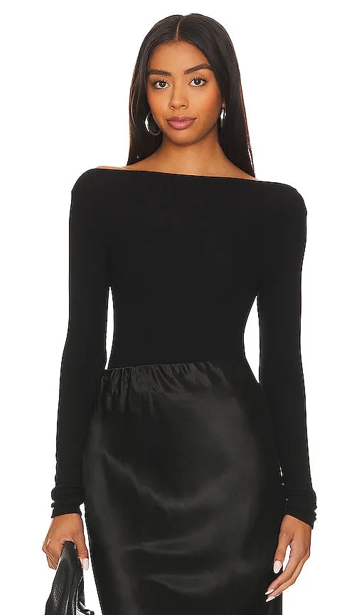 Enza Costa Silk Knit Boat Neck Top in Black