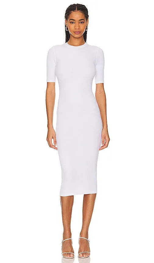 Enza Costa Silk Rib Half Sleeve Midi Dress in White