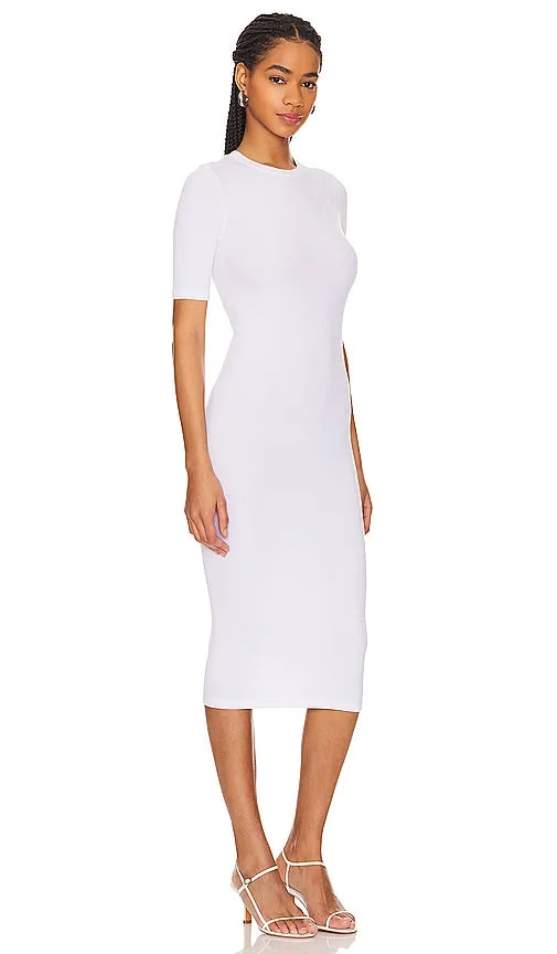 Enza Costa Silk Rib Half Sleeve Midi Dress in White